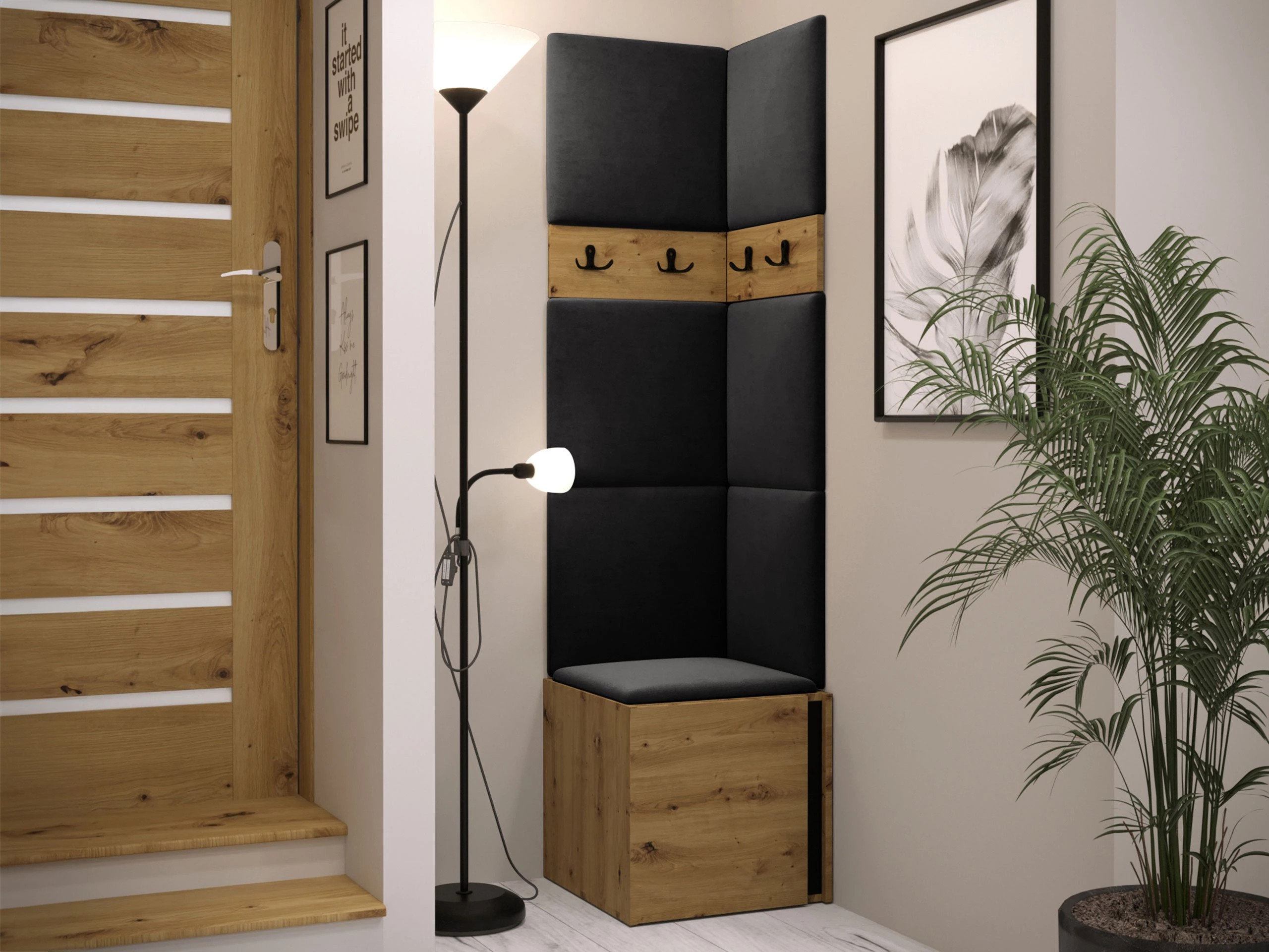 Set arredo da corridoio Pinis XXI (Rovere Artisan + Nero)