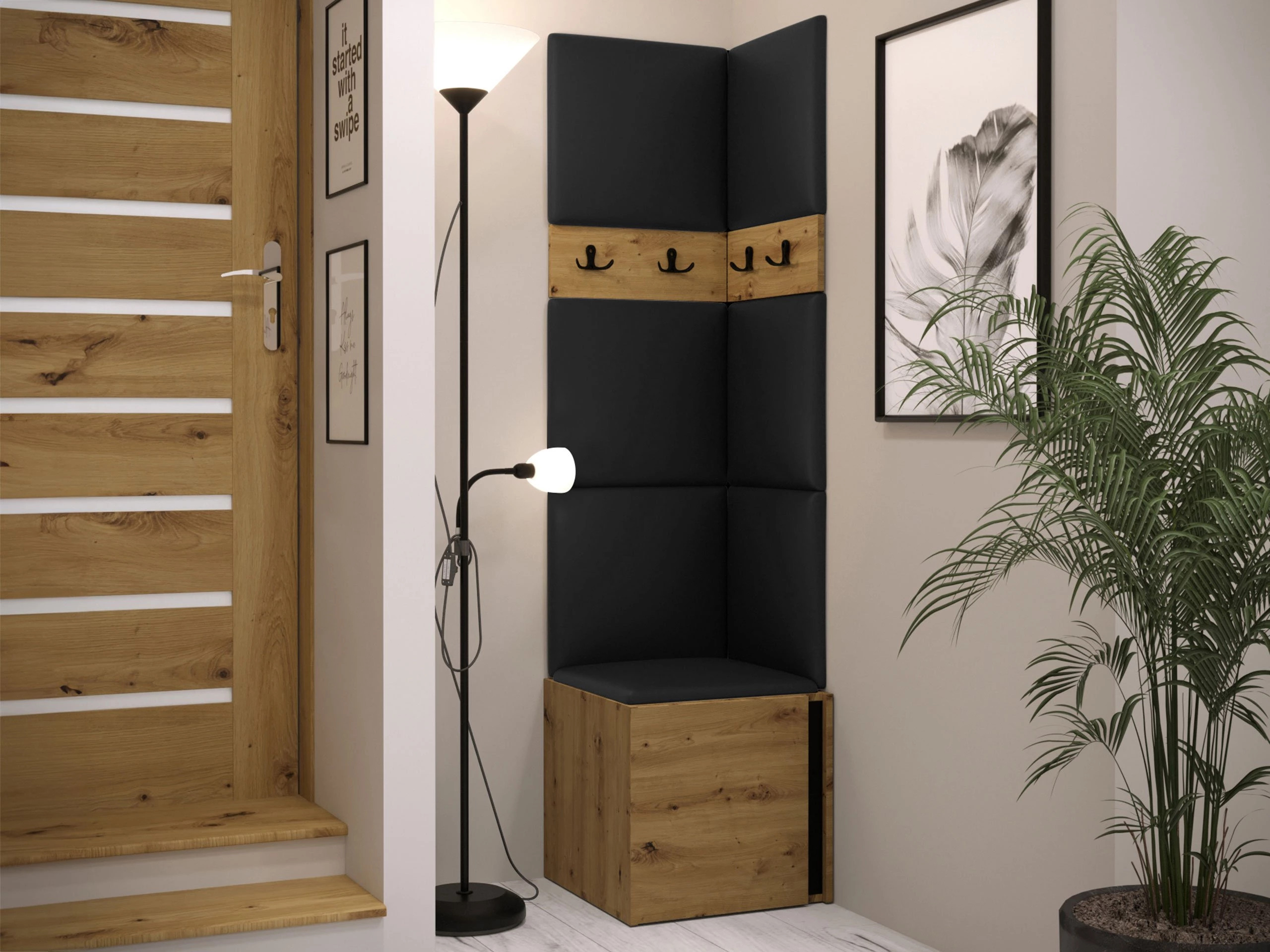 Set arredo da corridoio Pinis XXI (Rovere Artisan + Nero)