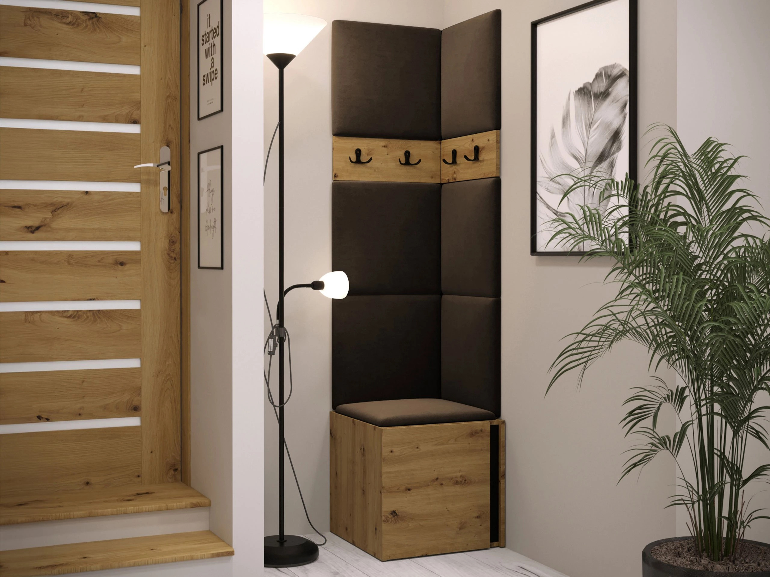 Set arredo da corridoio Pinis XXI (Rovere Artisan + Nero)