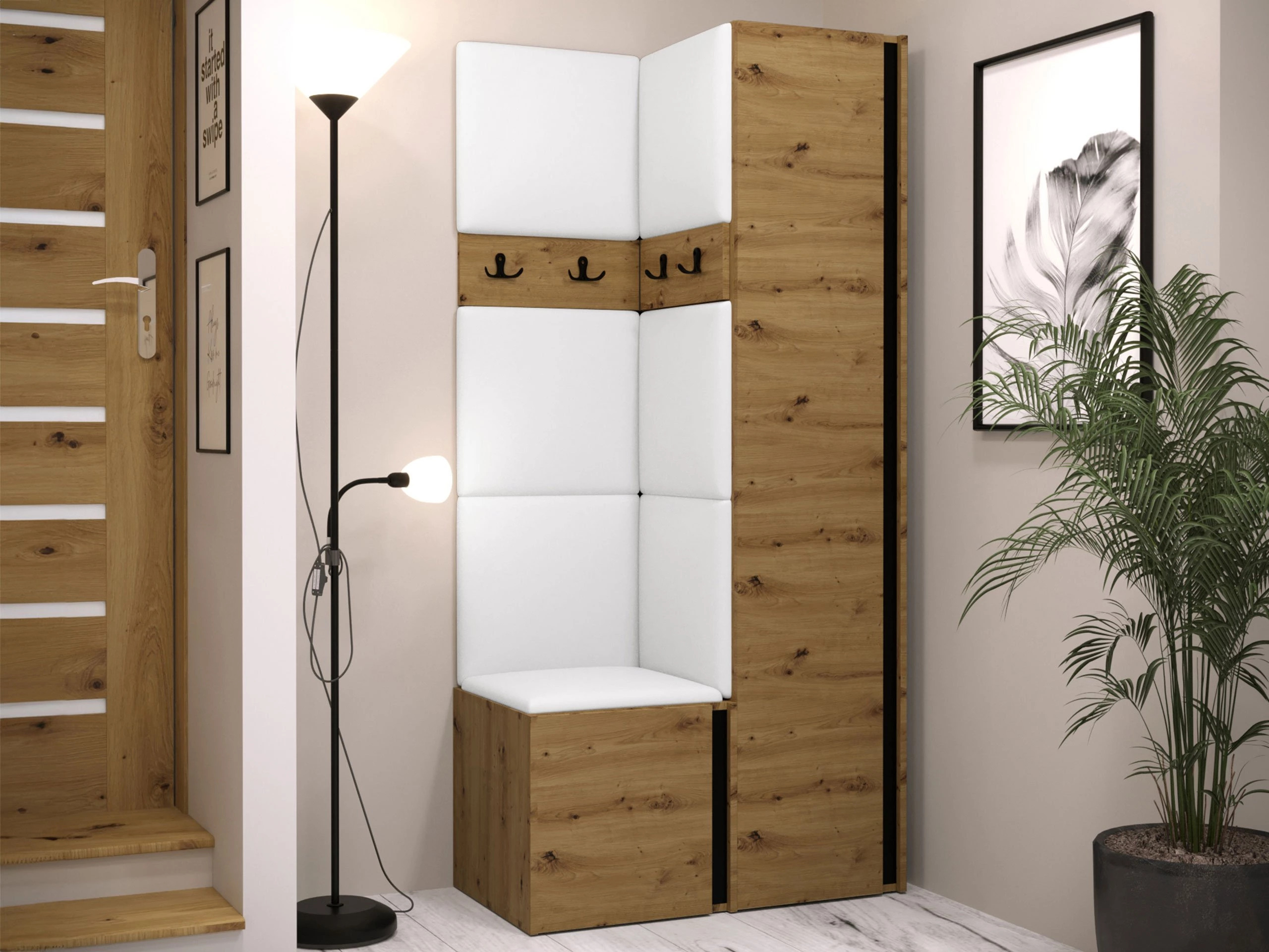 Set arredo da corridoio Pinis XXIV (Rovere Artisan + Nero)