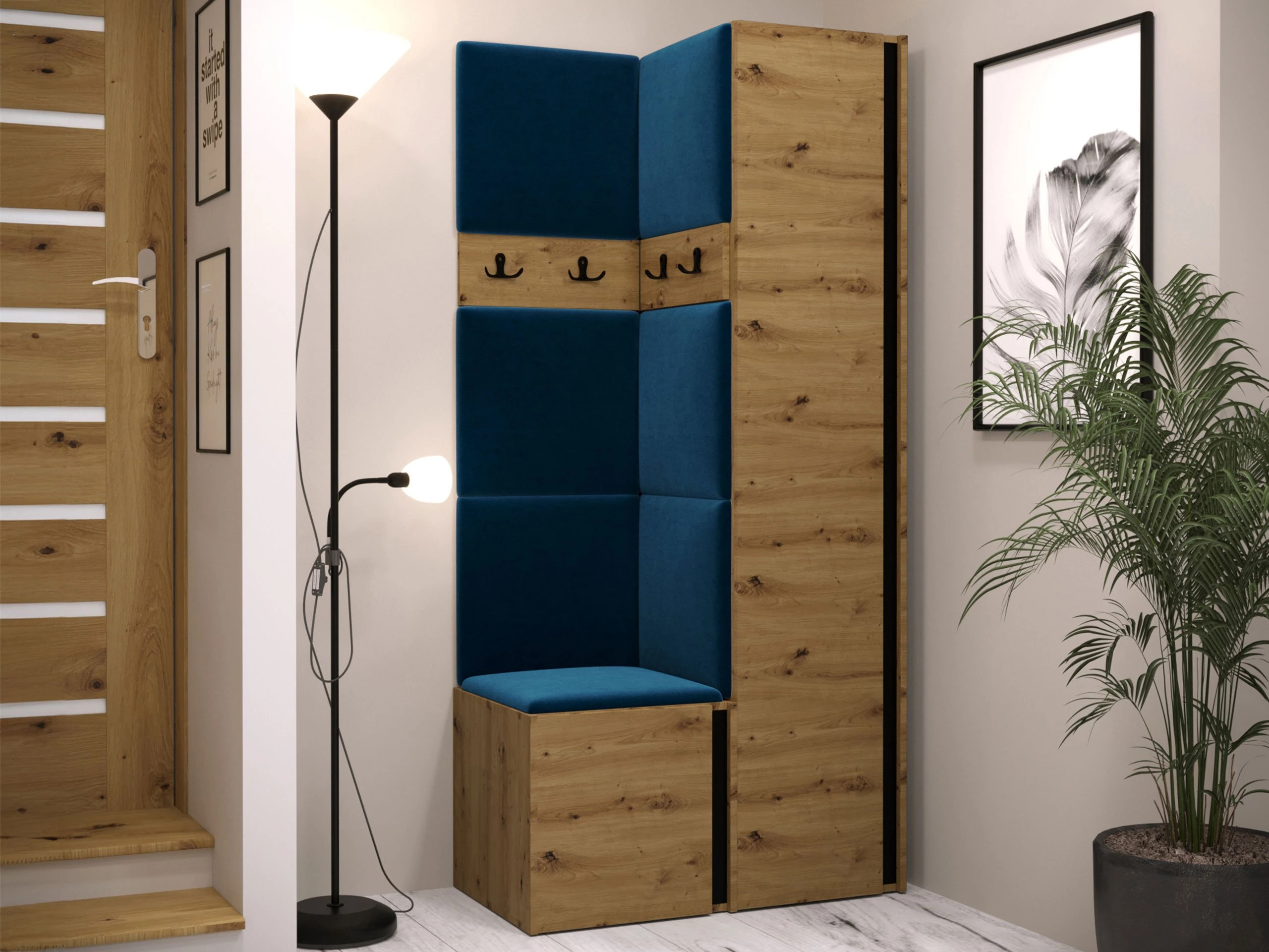 Set arredo da corridoio Pinis XXIV (Rovere Artisan + Nero)