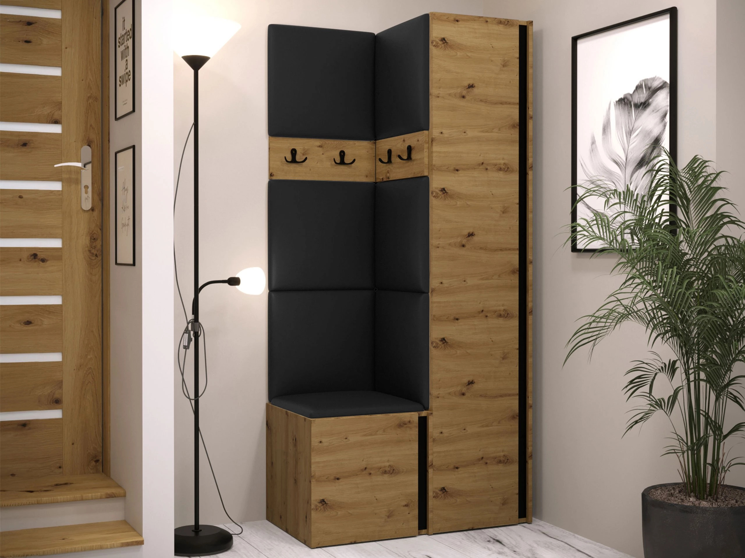 Set arredo da corridoio Pinis XXIV (Rovere Artisan + Nero)