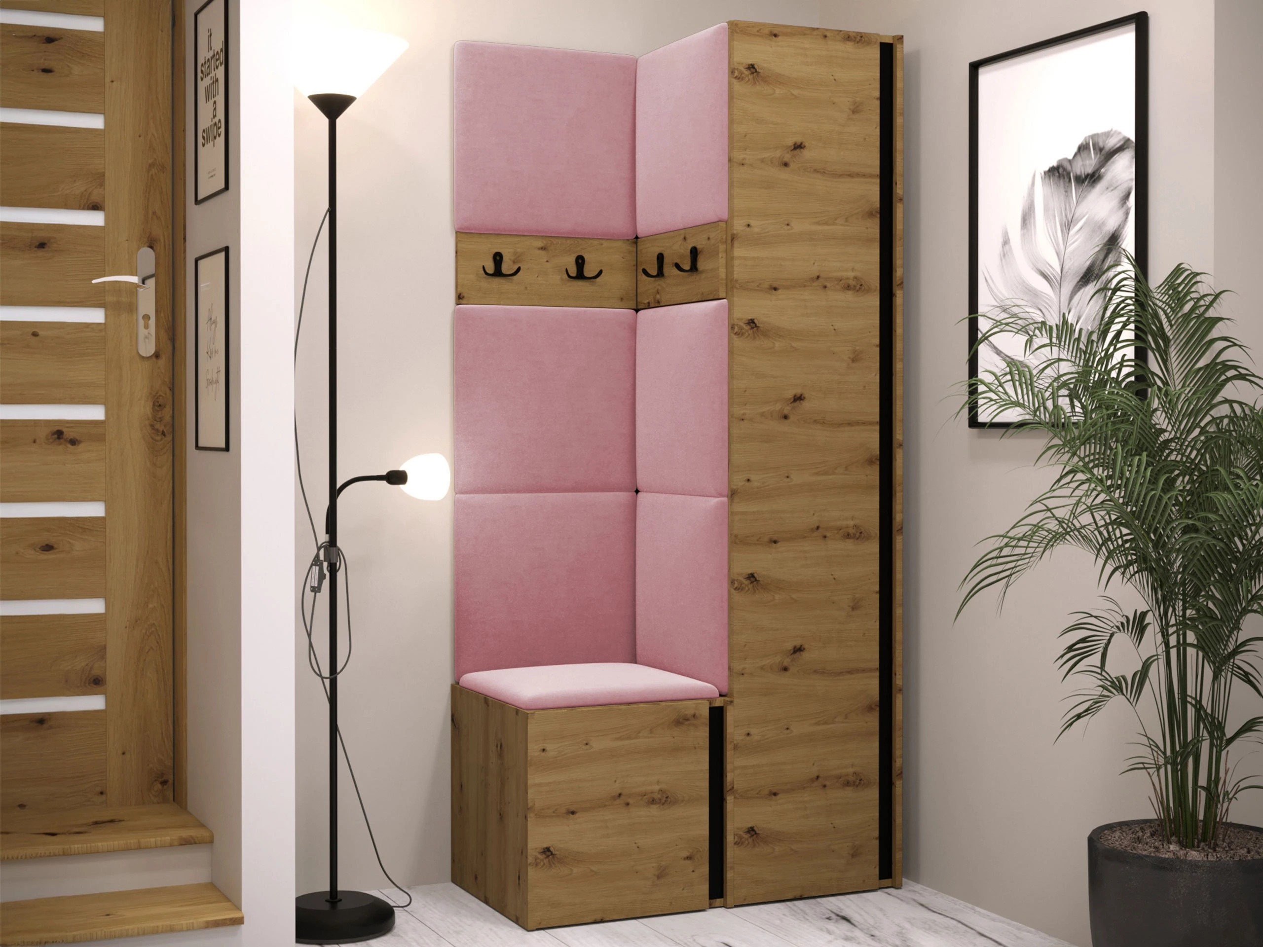 Set arredo da corridoio Pinis XXIV (Rovere Artisan + Nero)