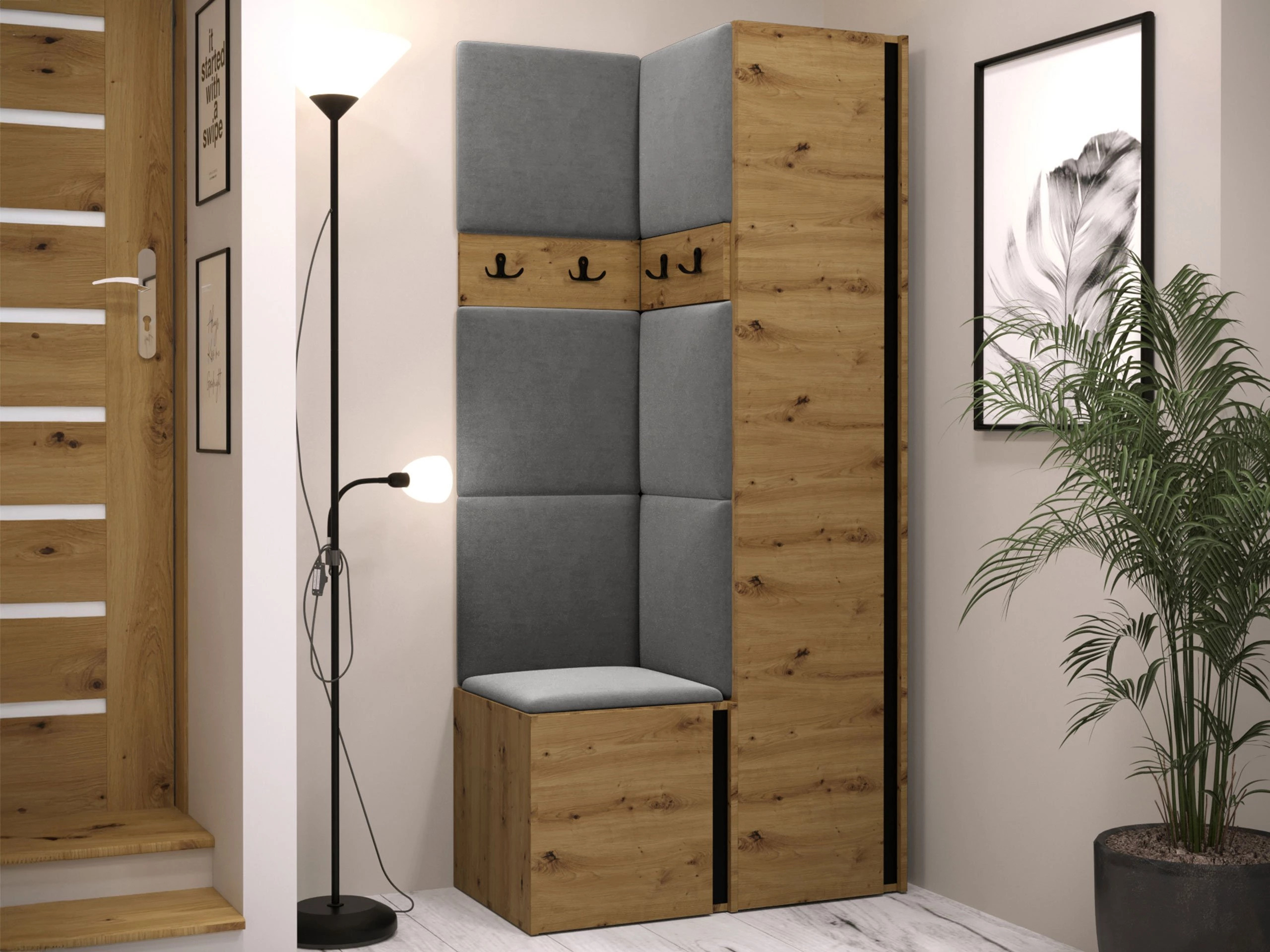 Set arredo da corridoio Pinis XXIV (Rovere Artisan + Nero)