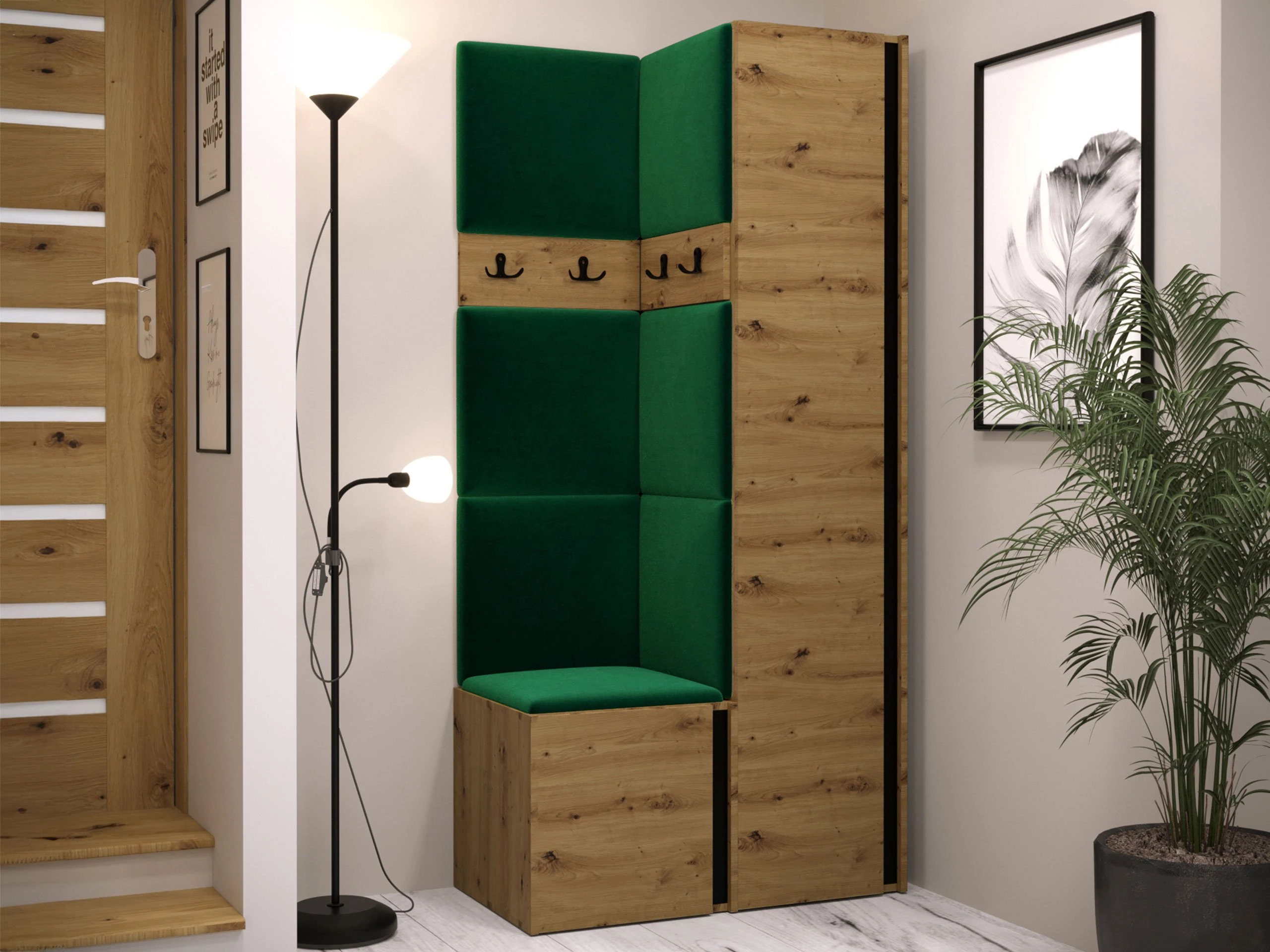 Set arredo da corridoio Pinis XXIV (Rovere Artisan + Nero)