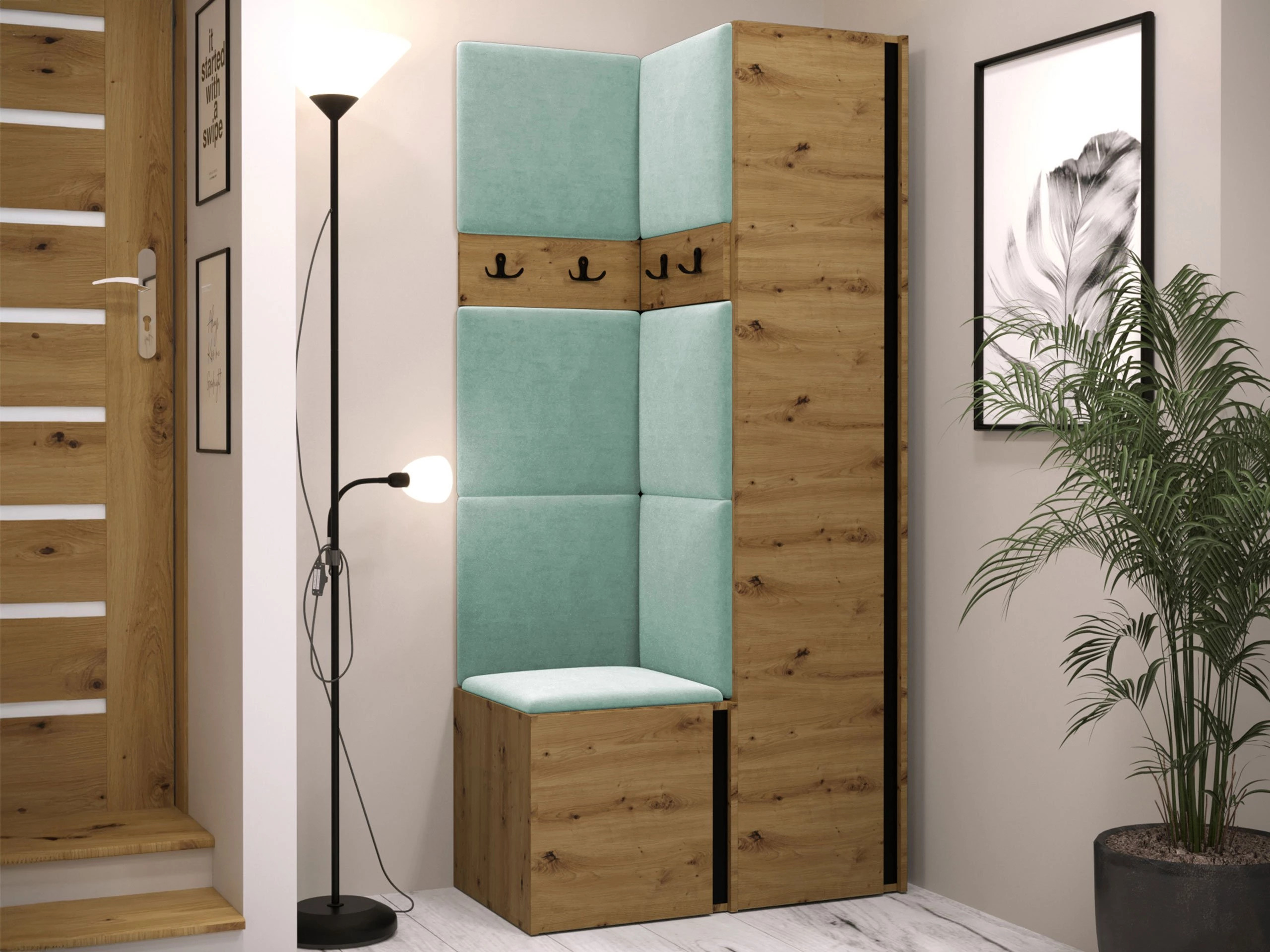 Set arredo da corridoio Pinis XXIV (Rovere Artisan + Nero)