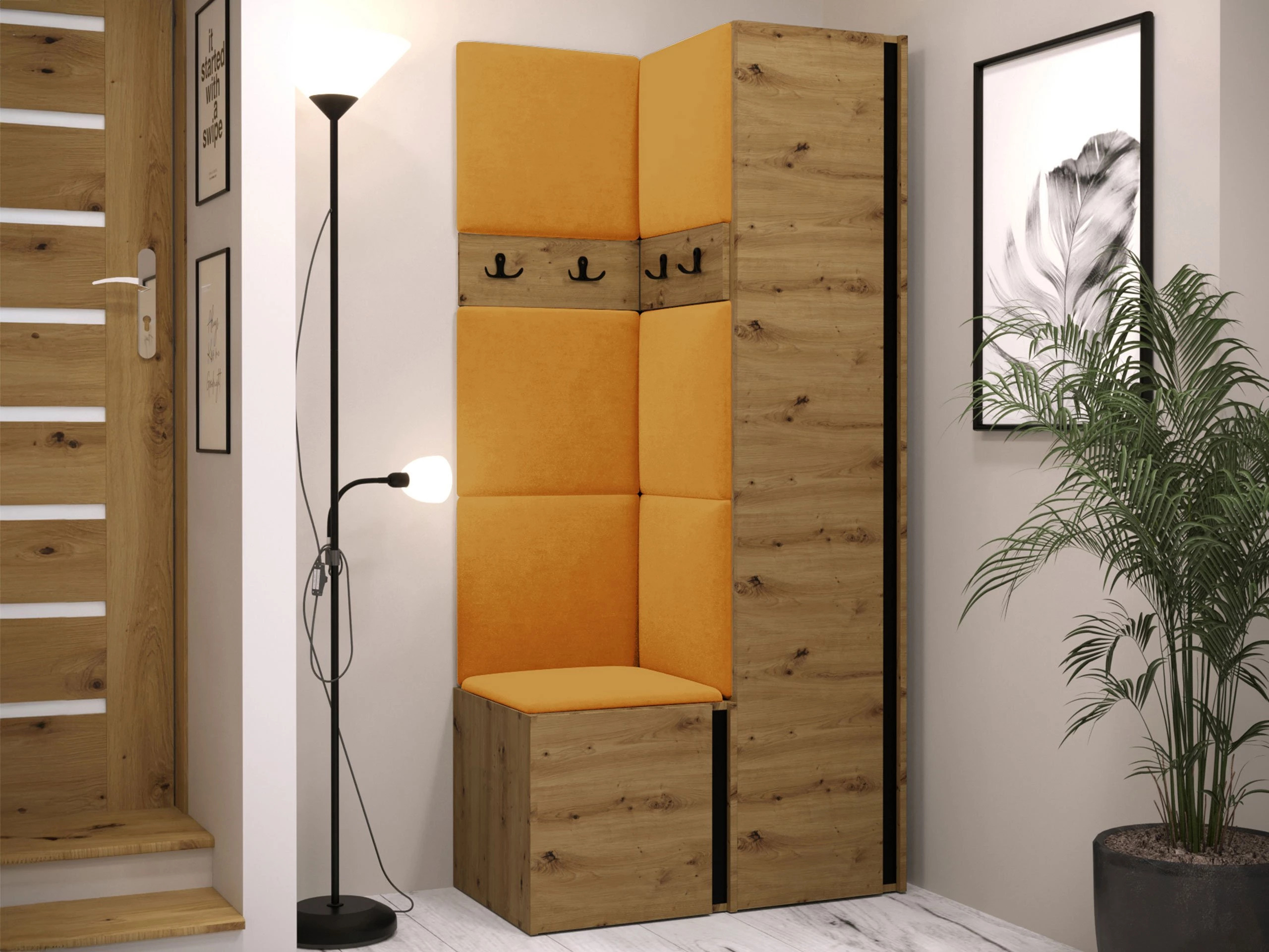 Set arredo da corridoio Pinis XXIV (Rovere Artisan + Nero)