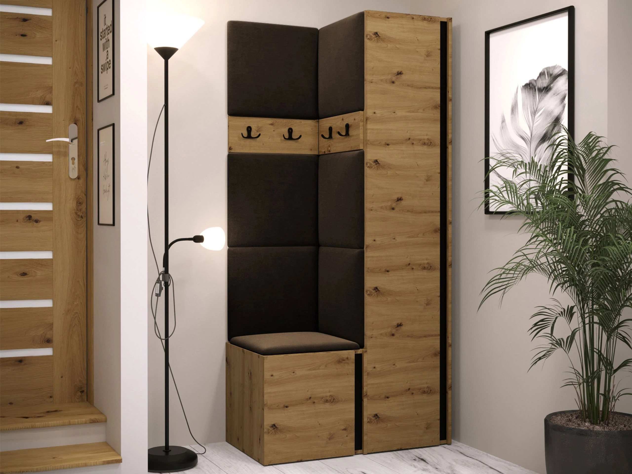 Set arredo da corridoio Pinis XXIV (Rovere Artisan + Nero)