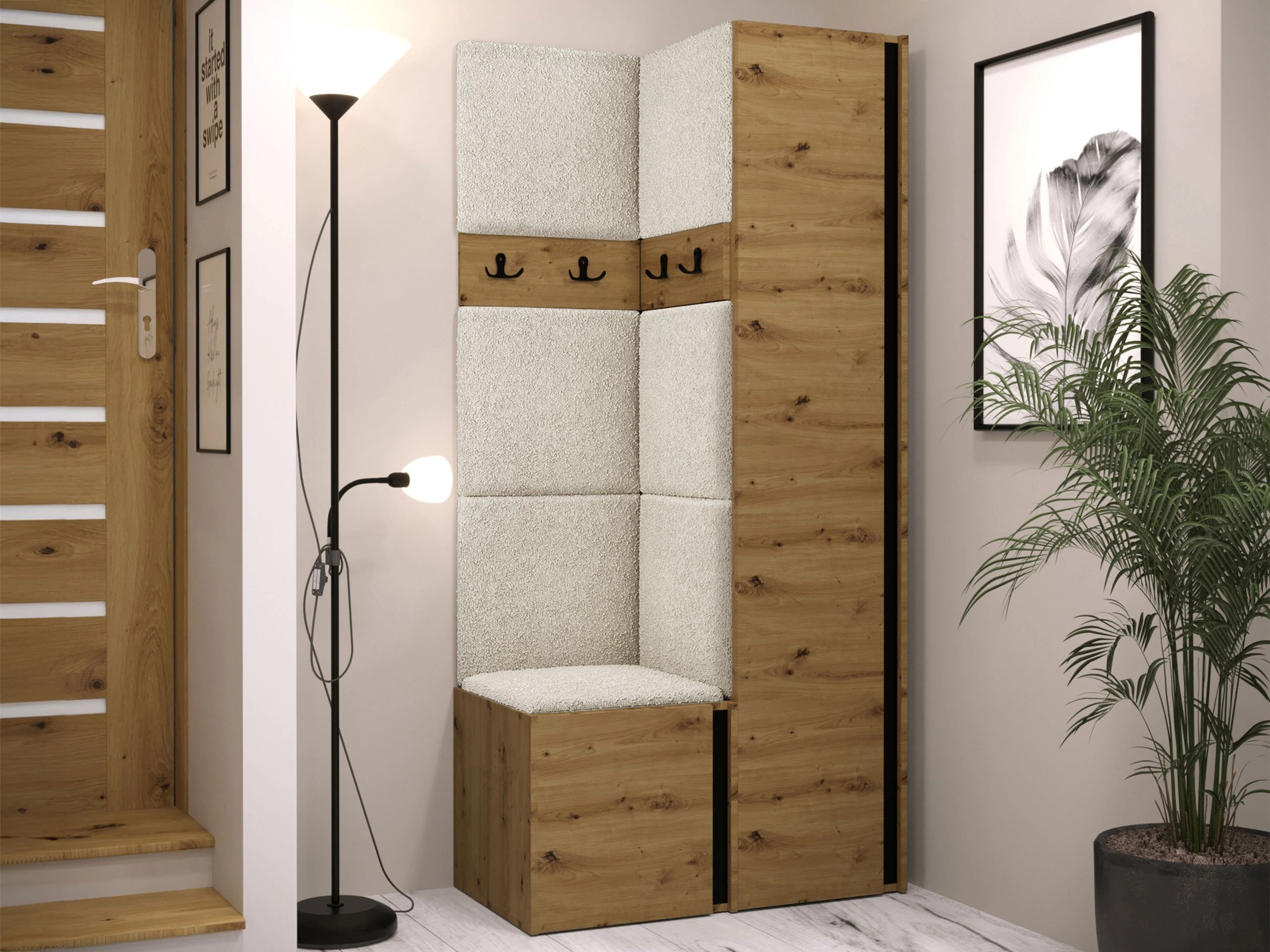 Set arredo da corridoio Pinis XXIV (Rovere Artisan + Nero)