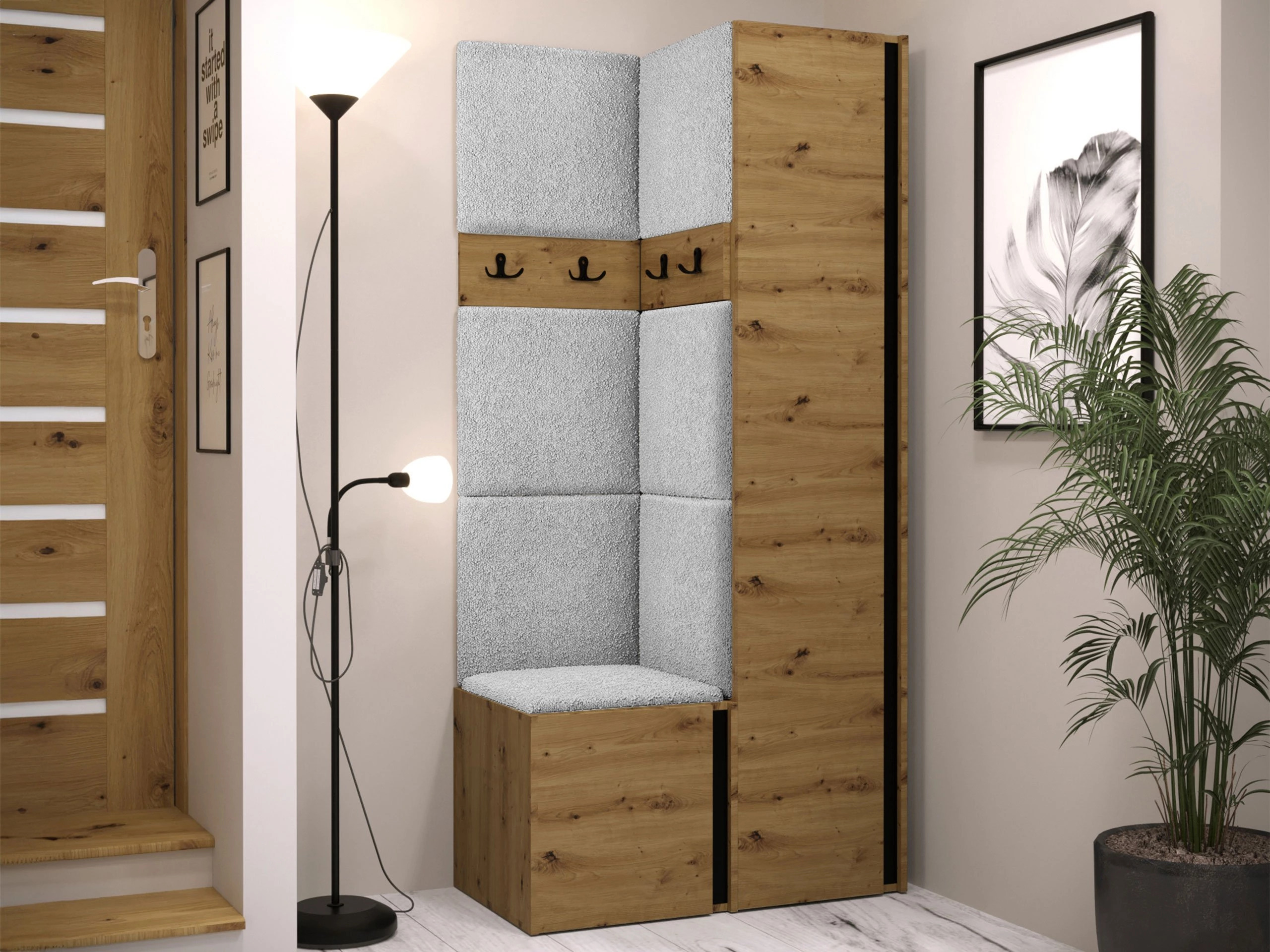 Set arredo da corridoio Pinis XXIV (Rovere Artisan + Nero)