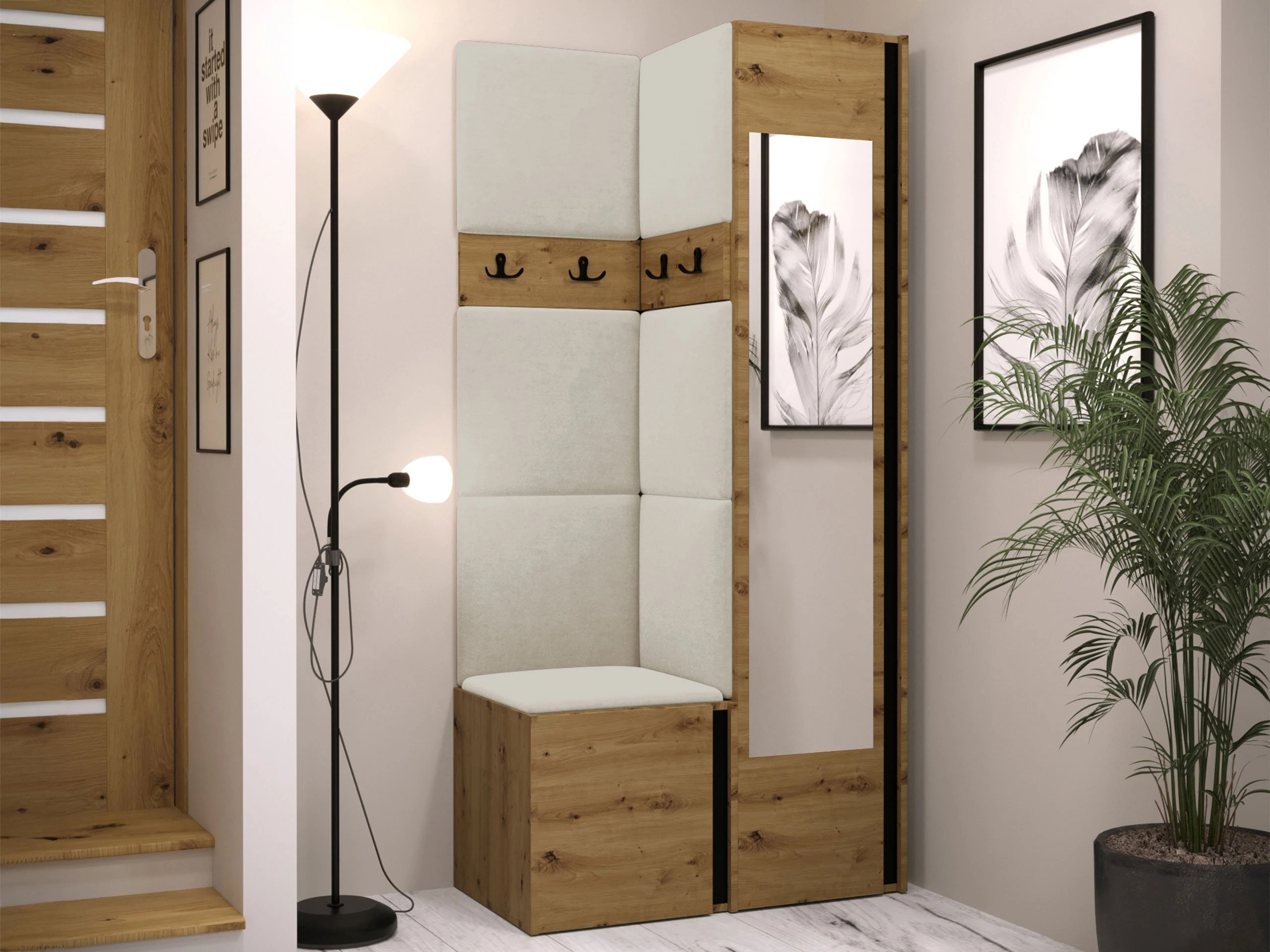 Set arredo da corridoio Pinis XXV (Rovere Artisan + Nero)
