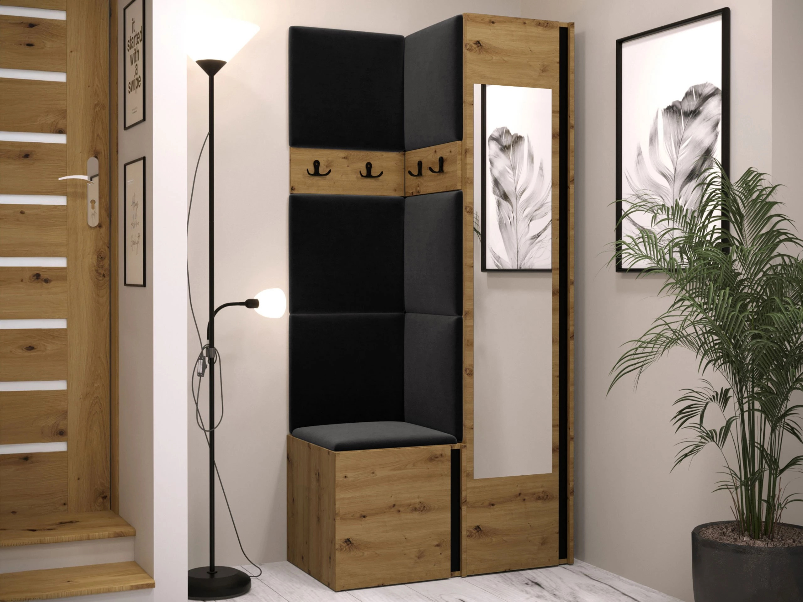 Set arredo da corridoio Pinis XXV (Rovere Artisan + Nero)