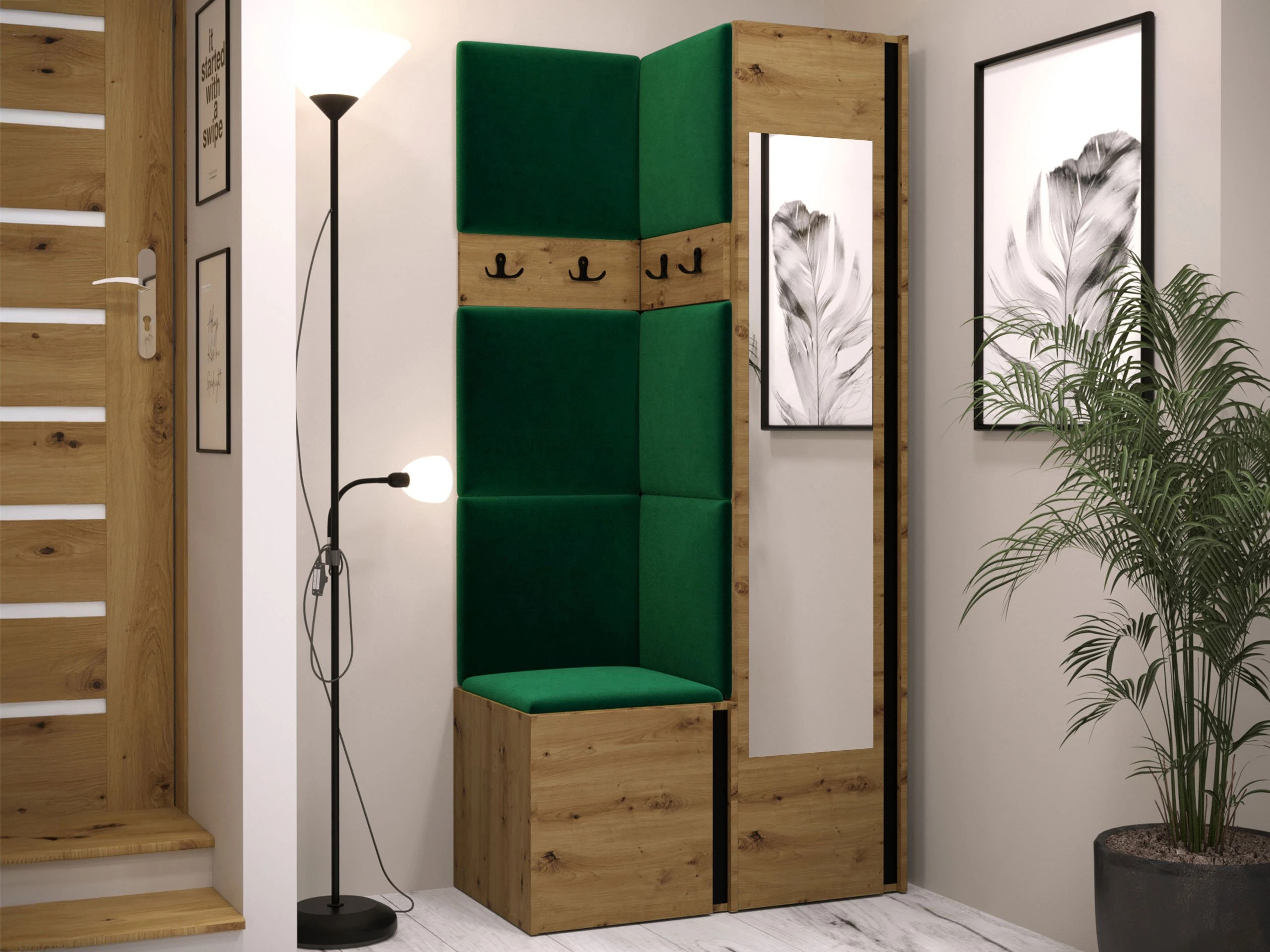 Set arredo da corridoio Pinis XXV (Rovere Artisan + Nero)