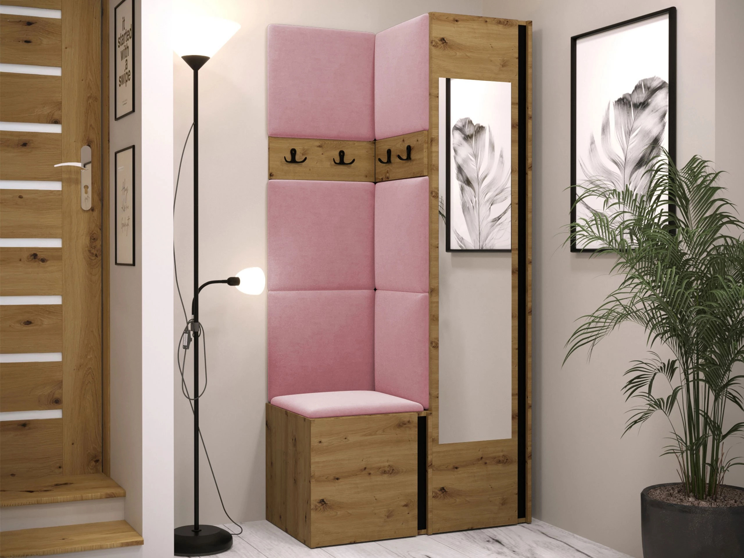 Set arredo da corridoio Pinis XXV (Rovere Artisan + Nero)