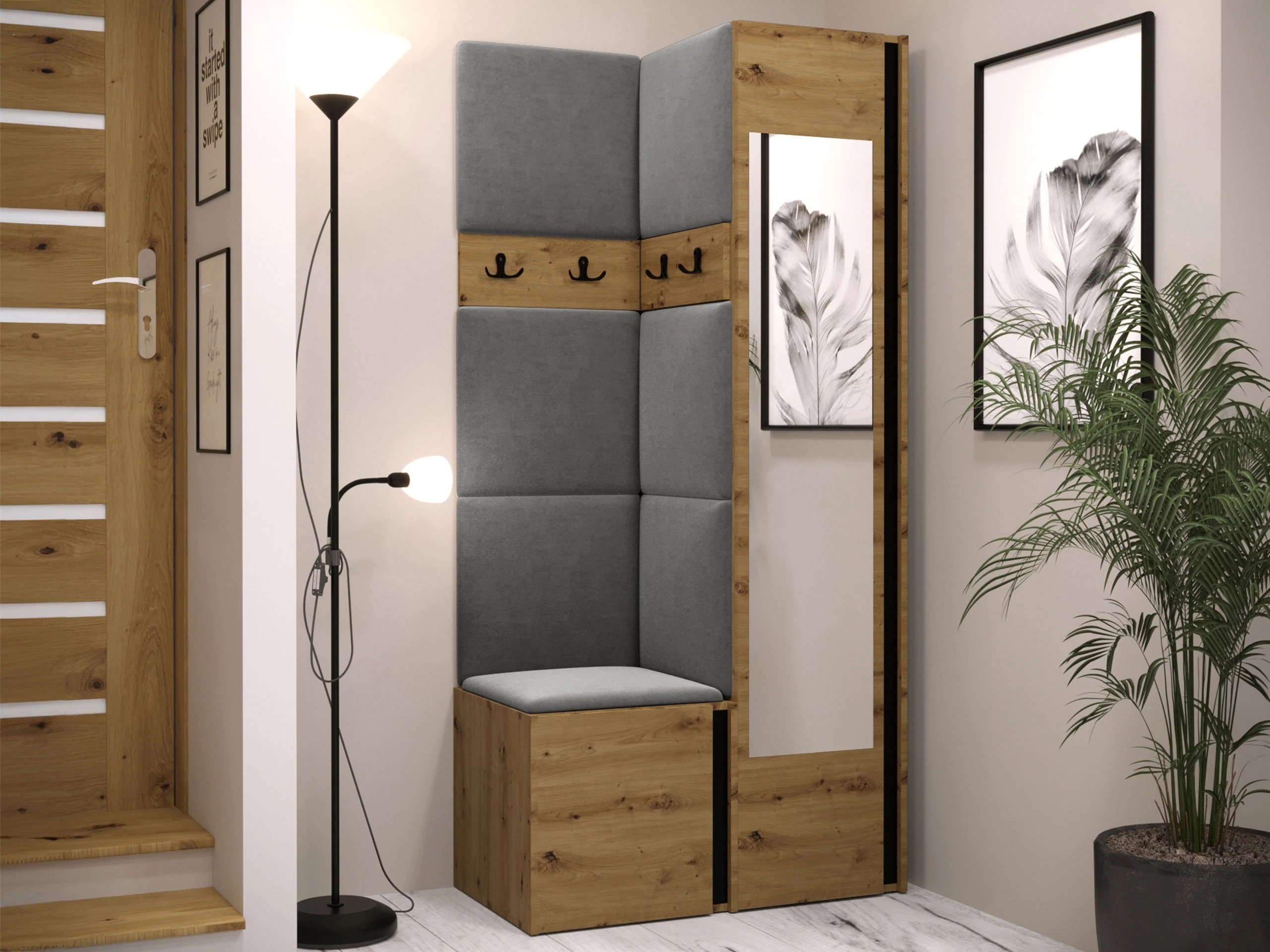 Set arredo da corridoio Pinis XXV (Rovere Artisan + Nero)