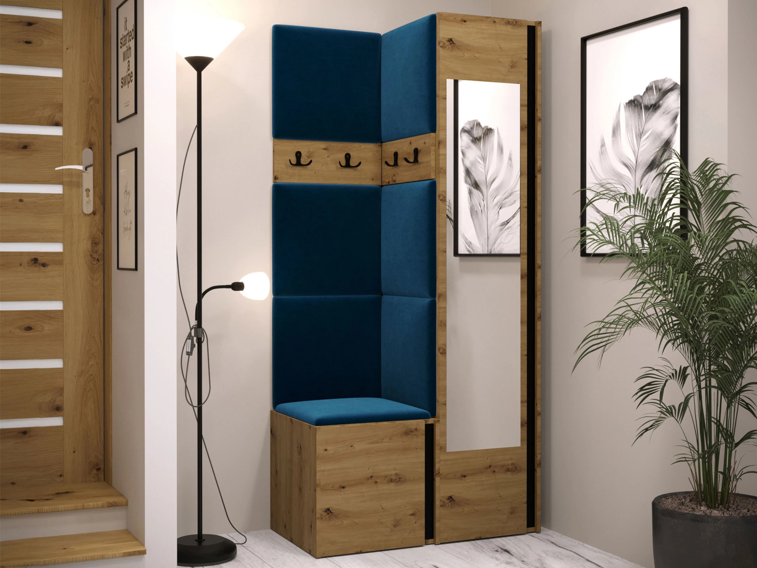 Set arredo da corridoio Pinis XXV (Rovere Artisan + Nero)