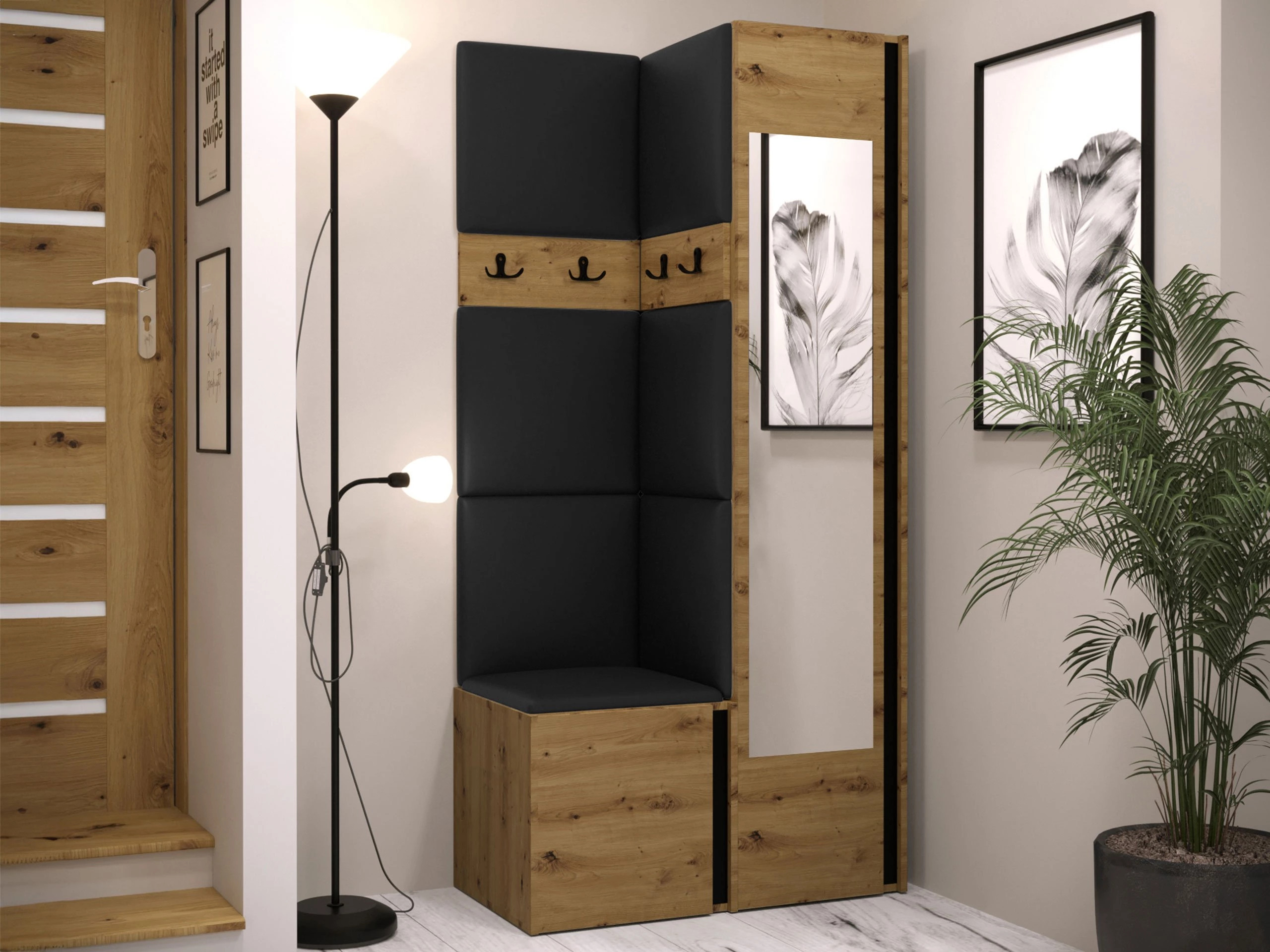Set arredo da corridoio Pinis XXV (Rovere Artisan + Nero)