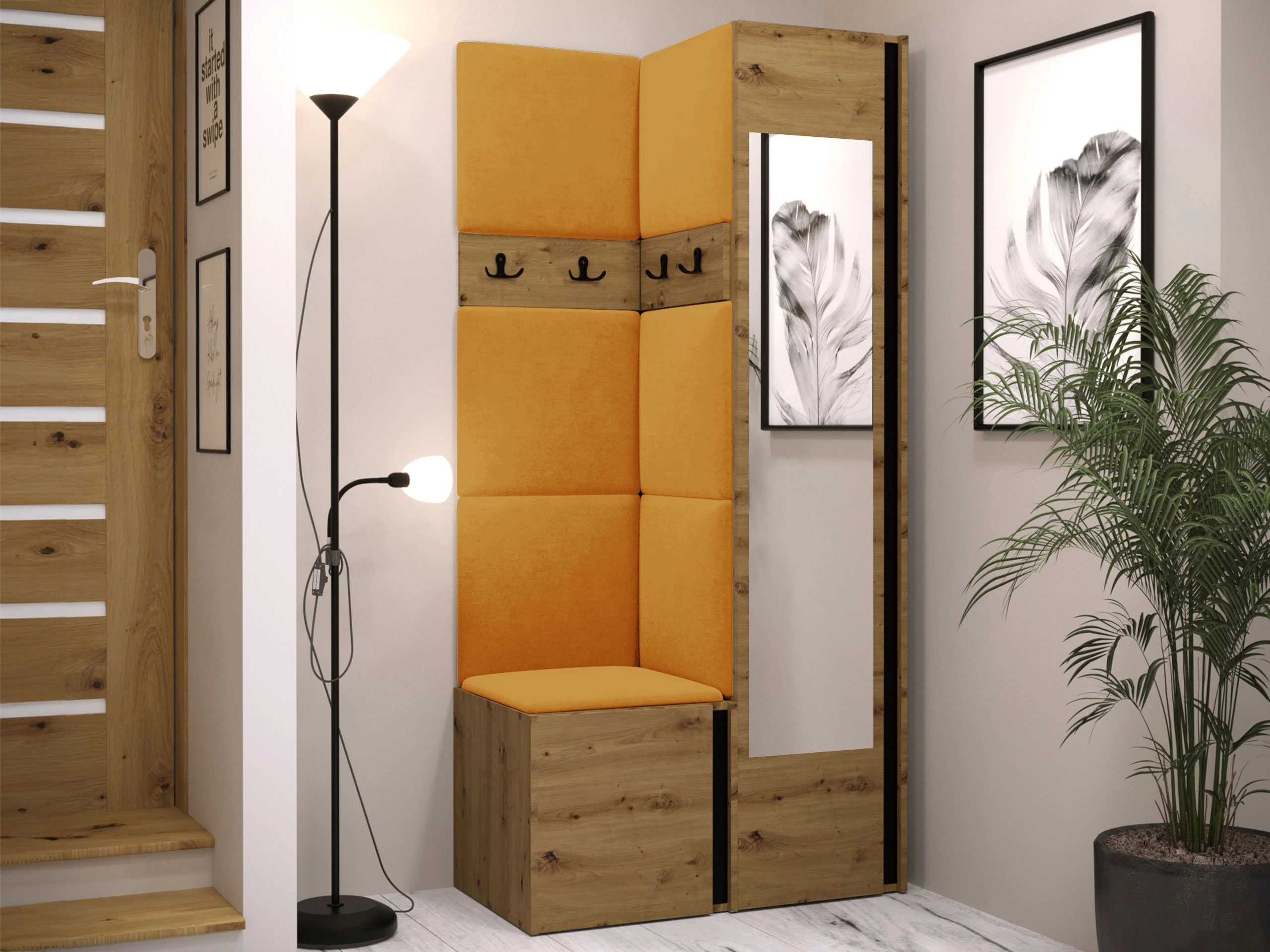 Set arredo da corridoio Pinis XXV (Rovere Artisan + Nero)