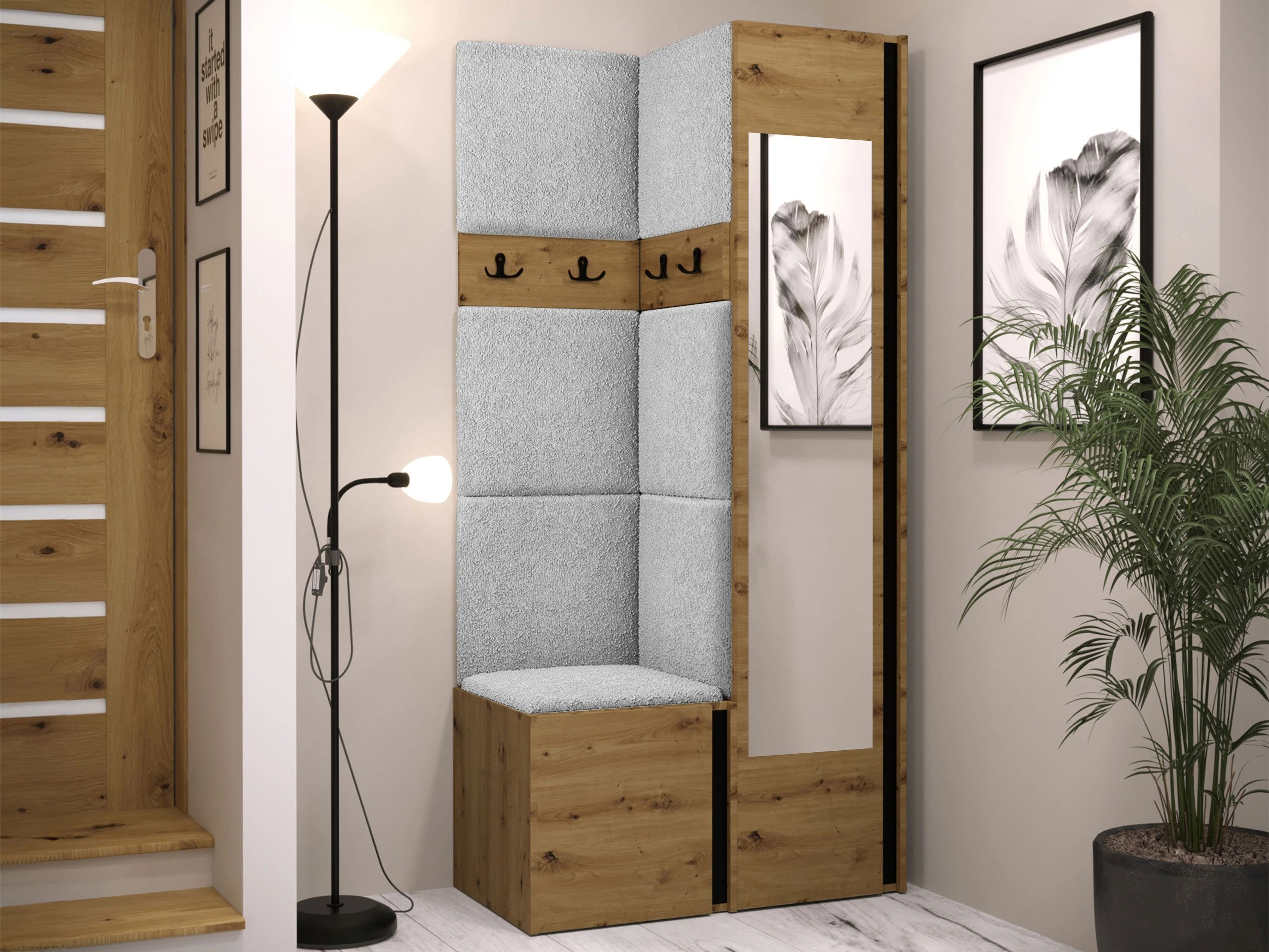 Set arredo da corridoio Pinis XXV (Rovere Artisan + Nero)