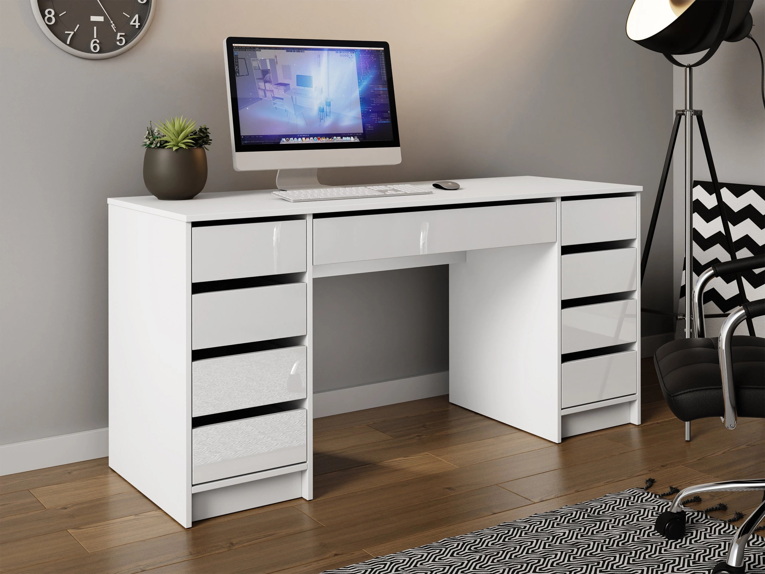 Scrivania da ufficio Comfivo Terros II (Bianco lucido + Bianco)