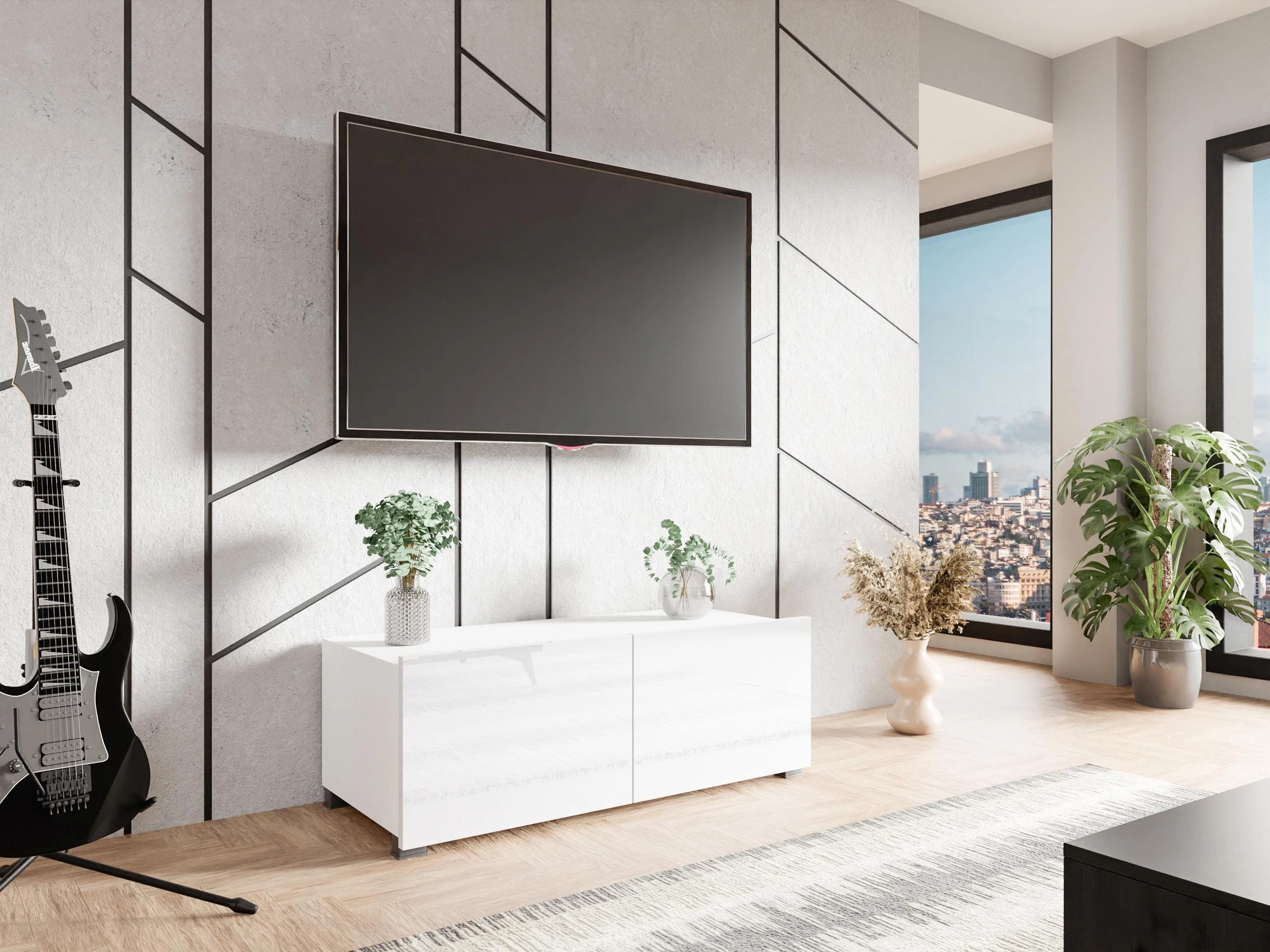 Mobile porta TV Remus I (Bianco + Bianco lucido)