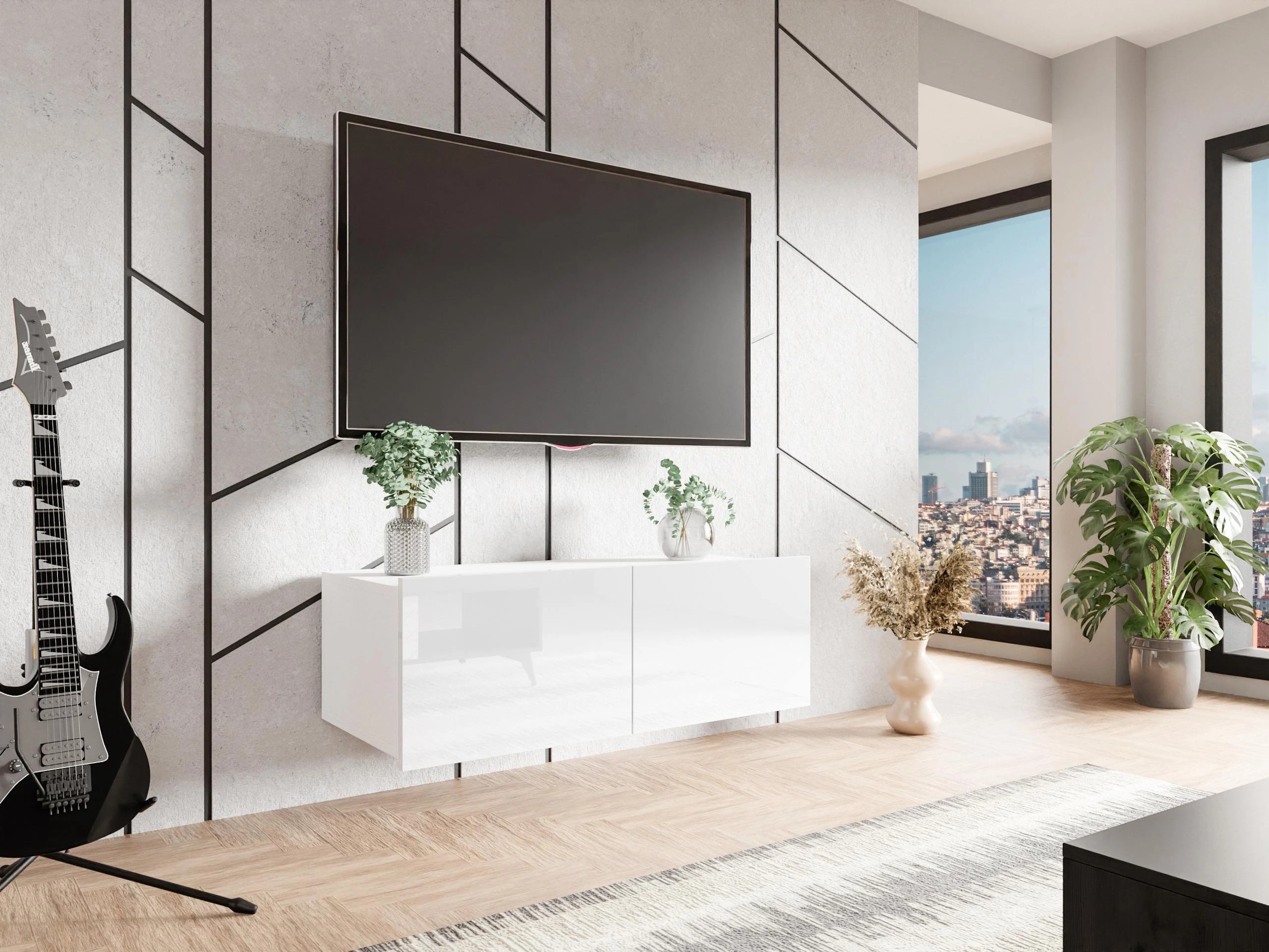 Mobile porta TV Remus I (Bianco + Bianco lucido)