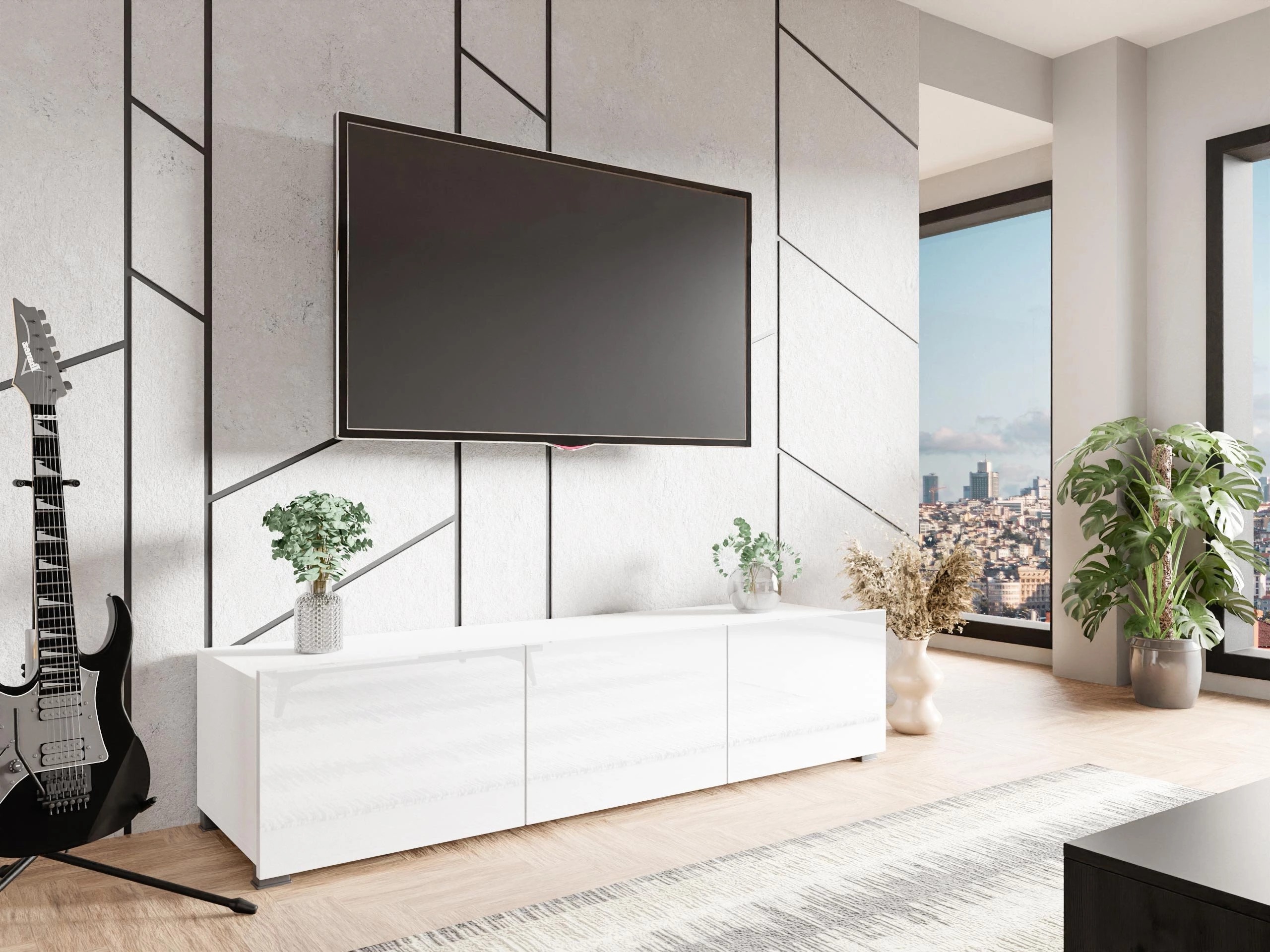 Mobile porta TV Remus (Bianco + Bianco lucido)