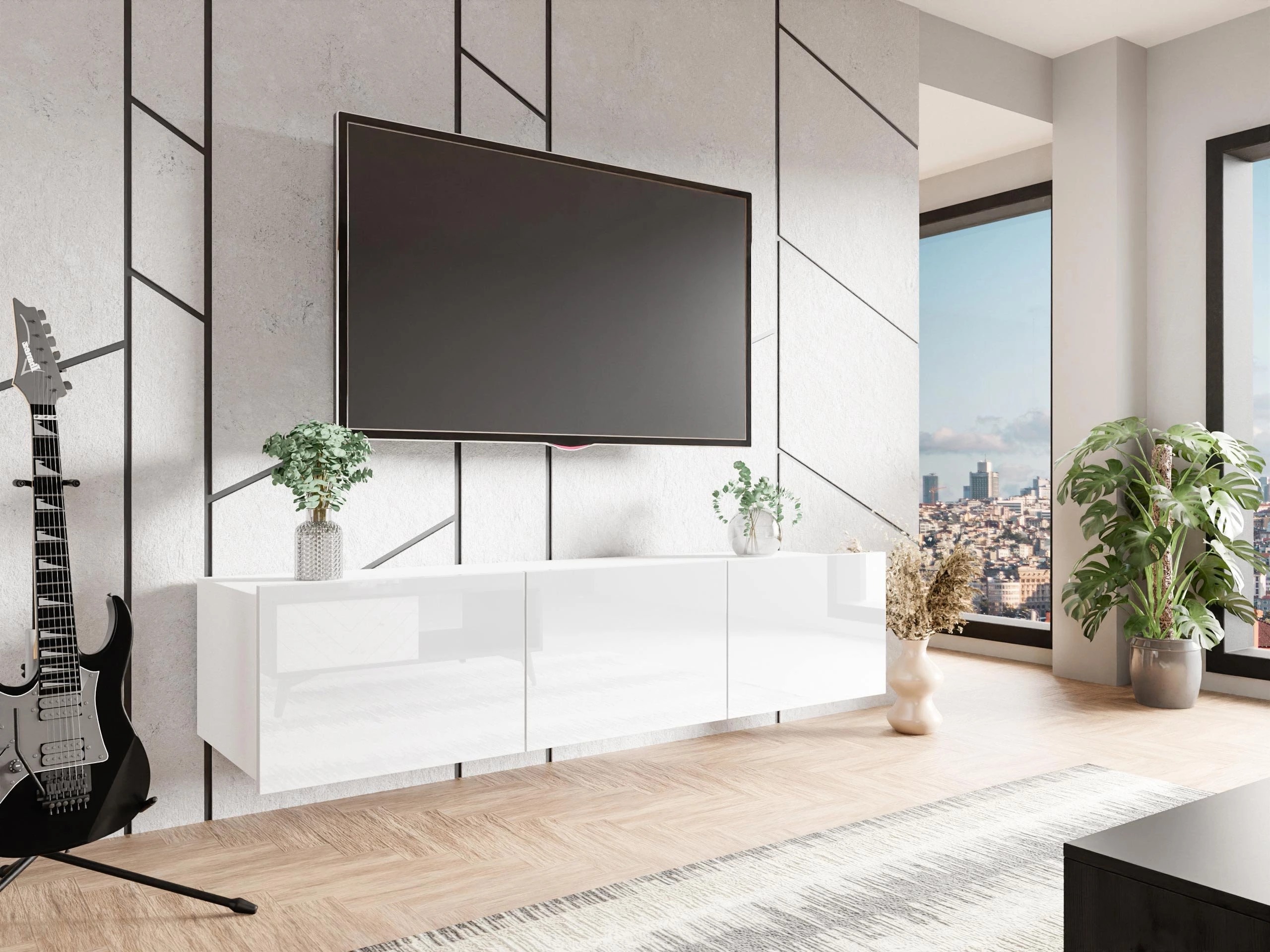Mobile porta TV Remus (Bianco + Bianco lucido)