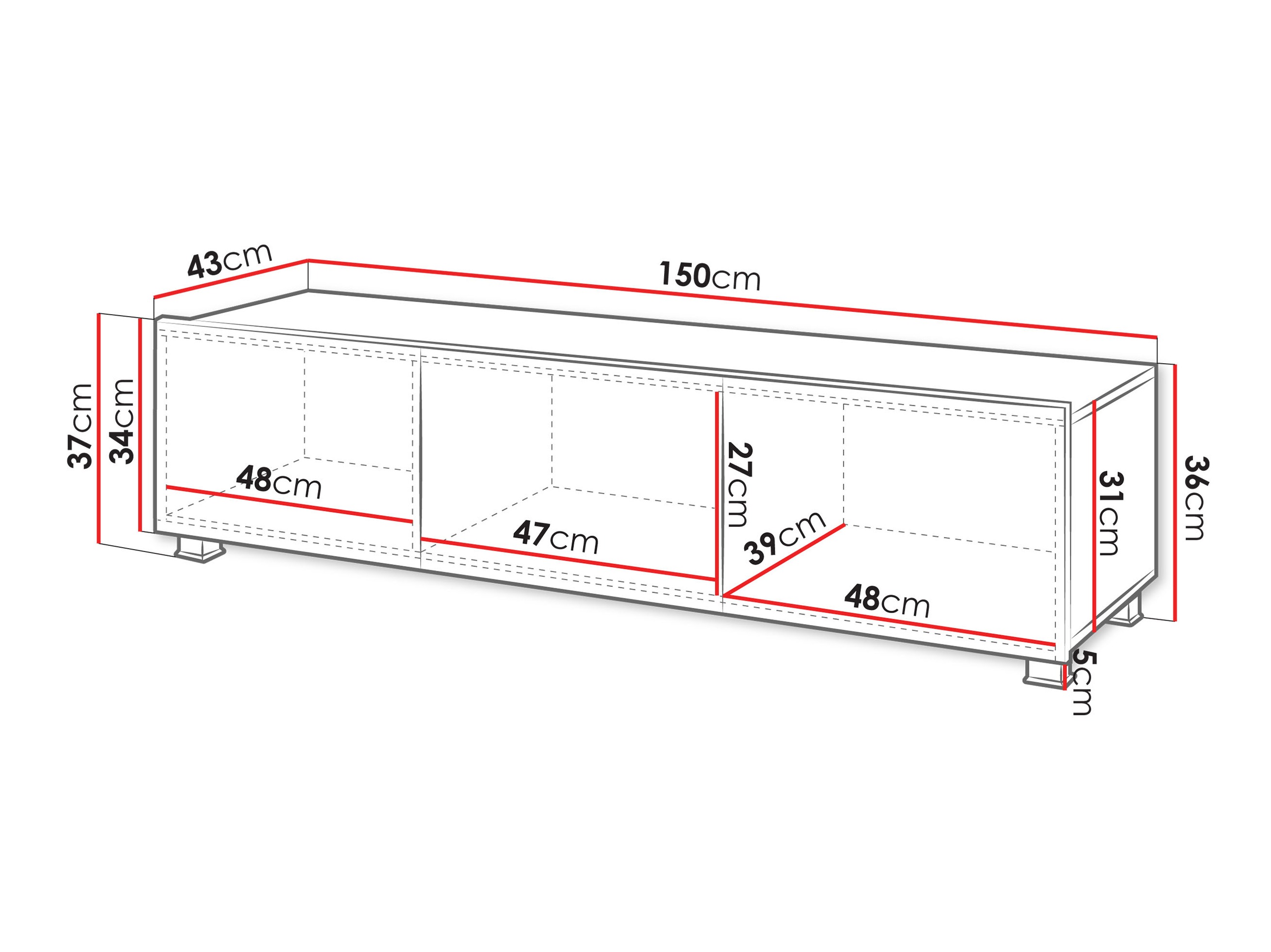 Mobile porta TV Remus (Nero + Nero lucido)