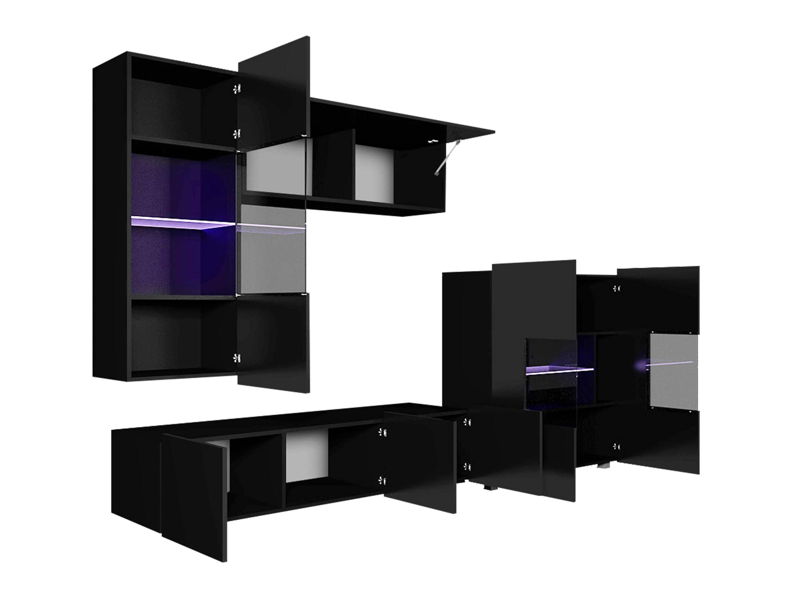 Parete attrezzata Remus III (Nero + Nero lucido)