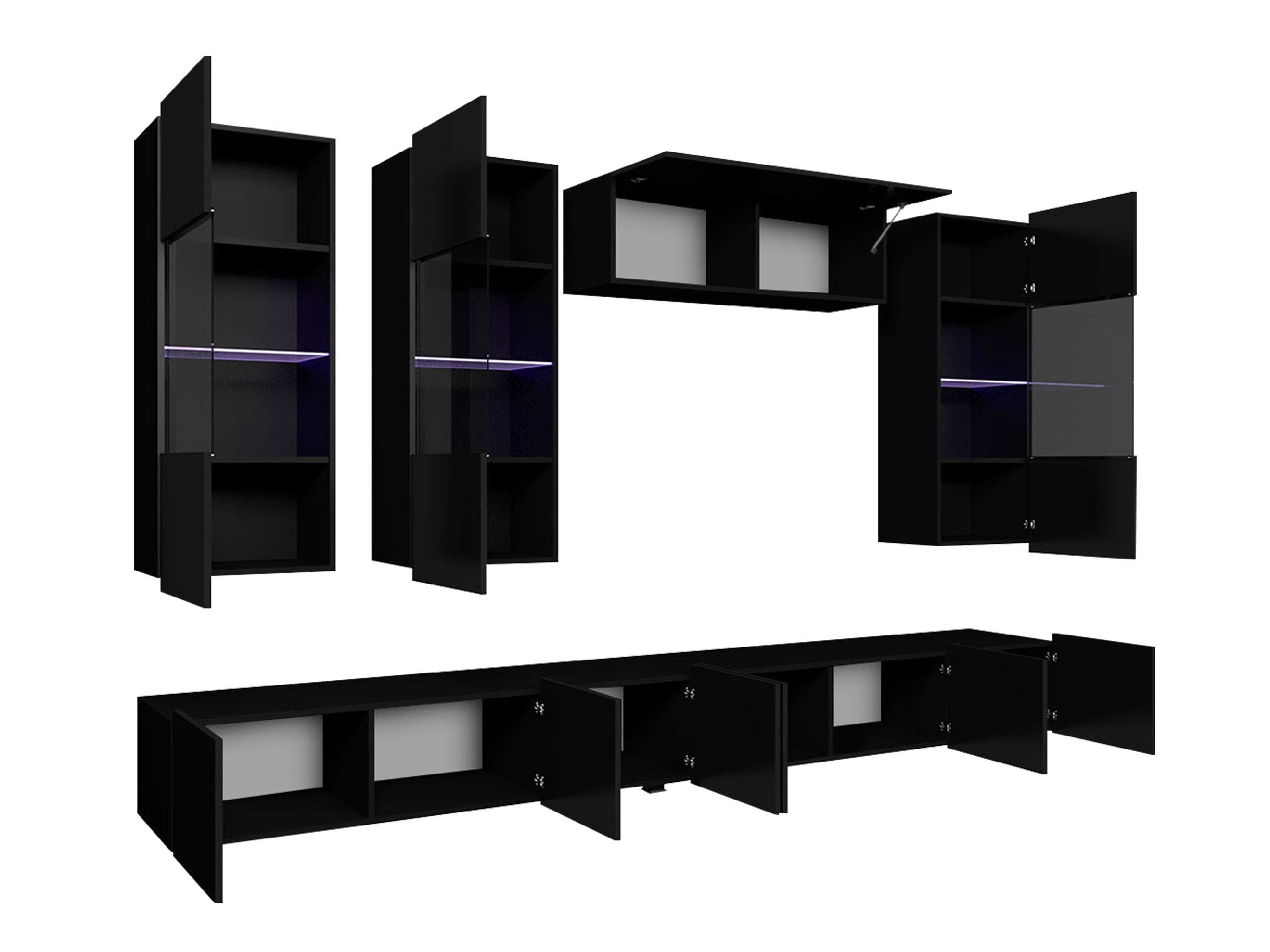 Parete attrezzata Remus V (Nero + Nero lucido)