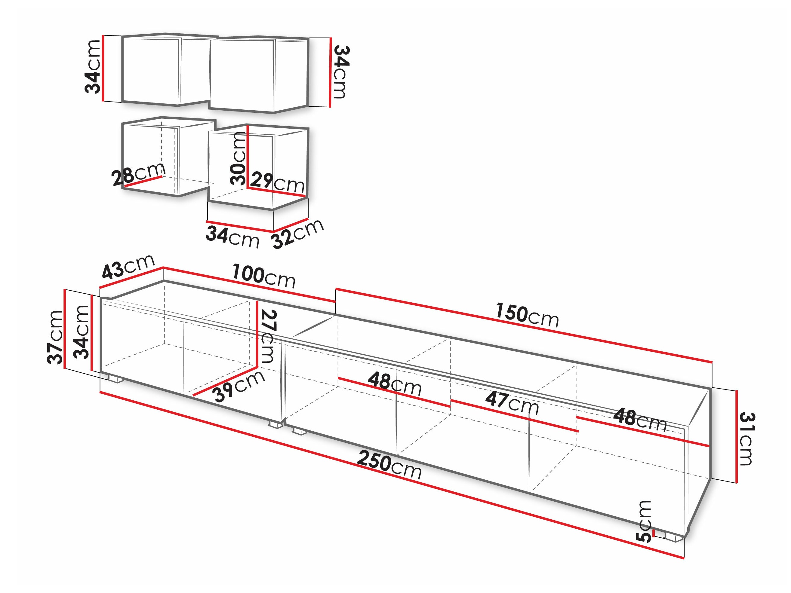 Parete attrezzata Remus XVIII (Nero + Nero lucido)