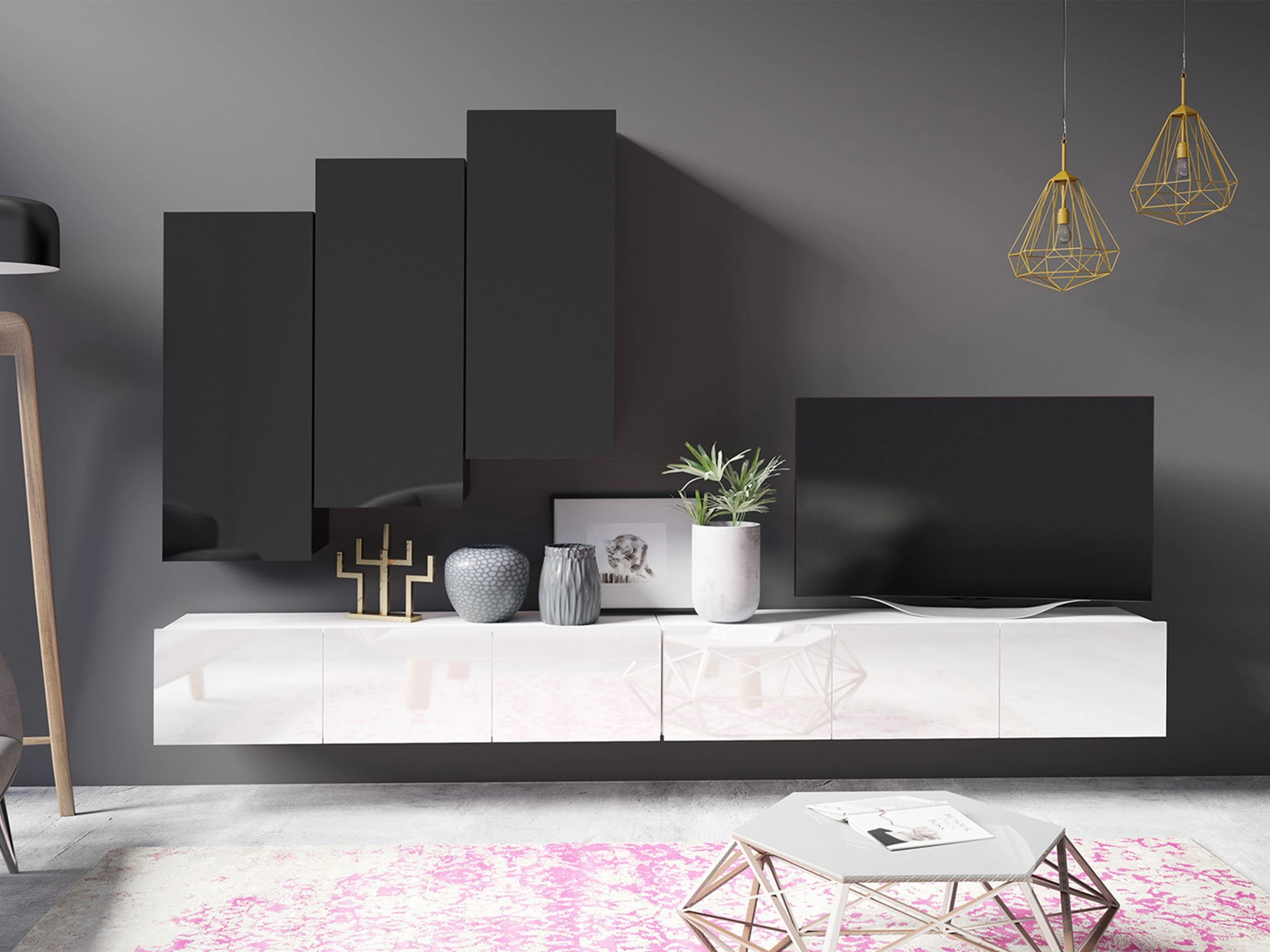 Parete attrezzata Remus XX (Bianco + Nero)