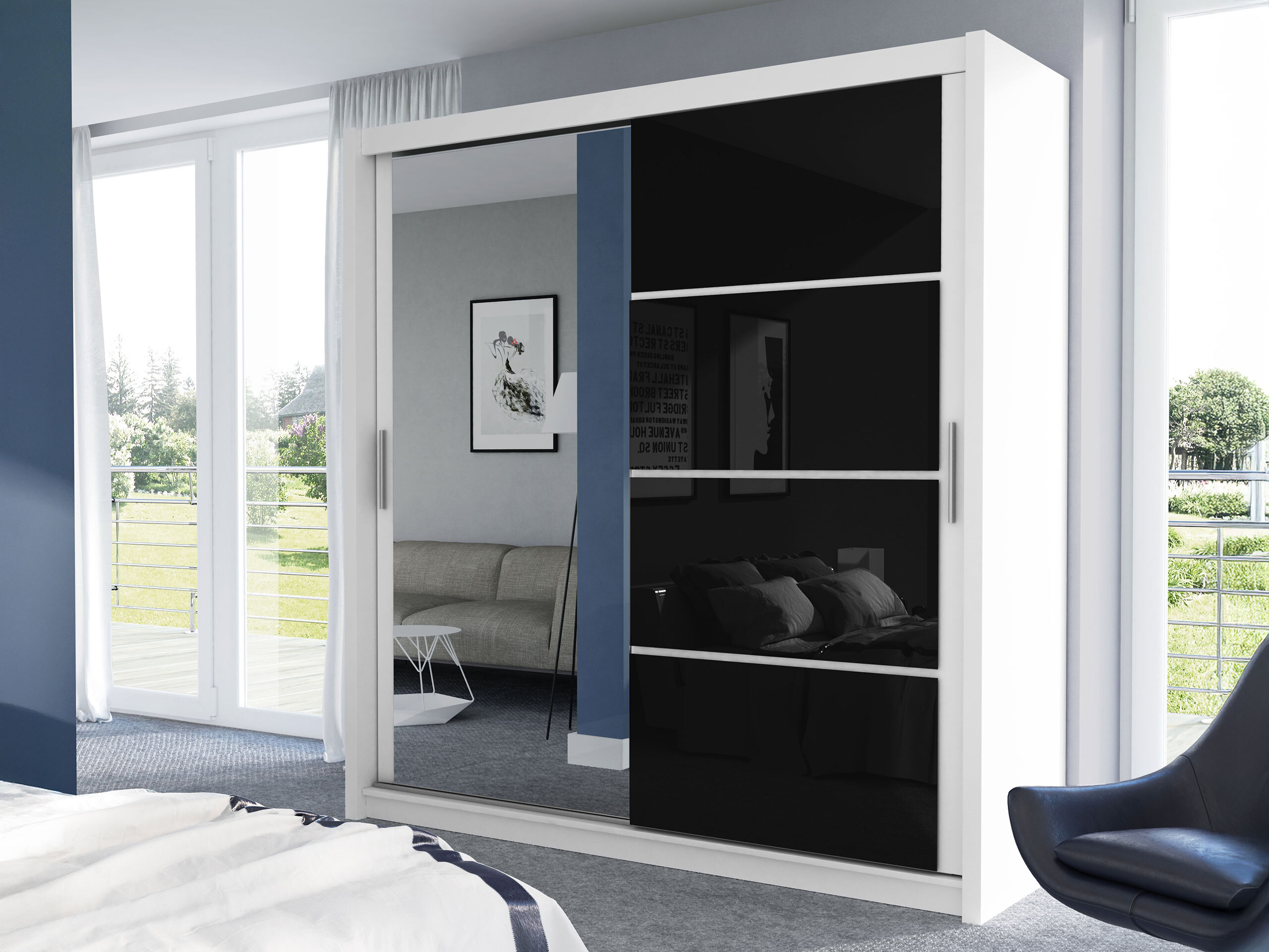 Armadio Honolulu 111 (Bianco + Nero lucido)