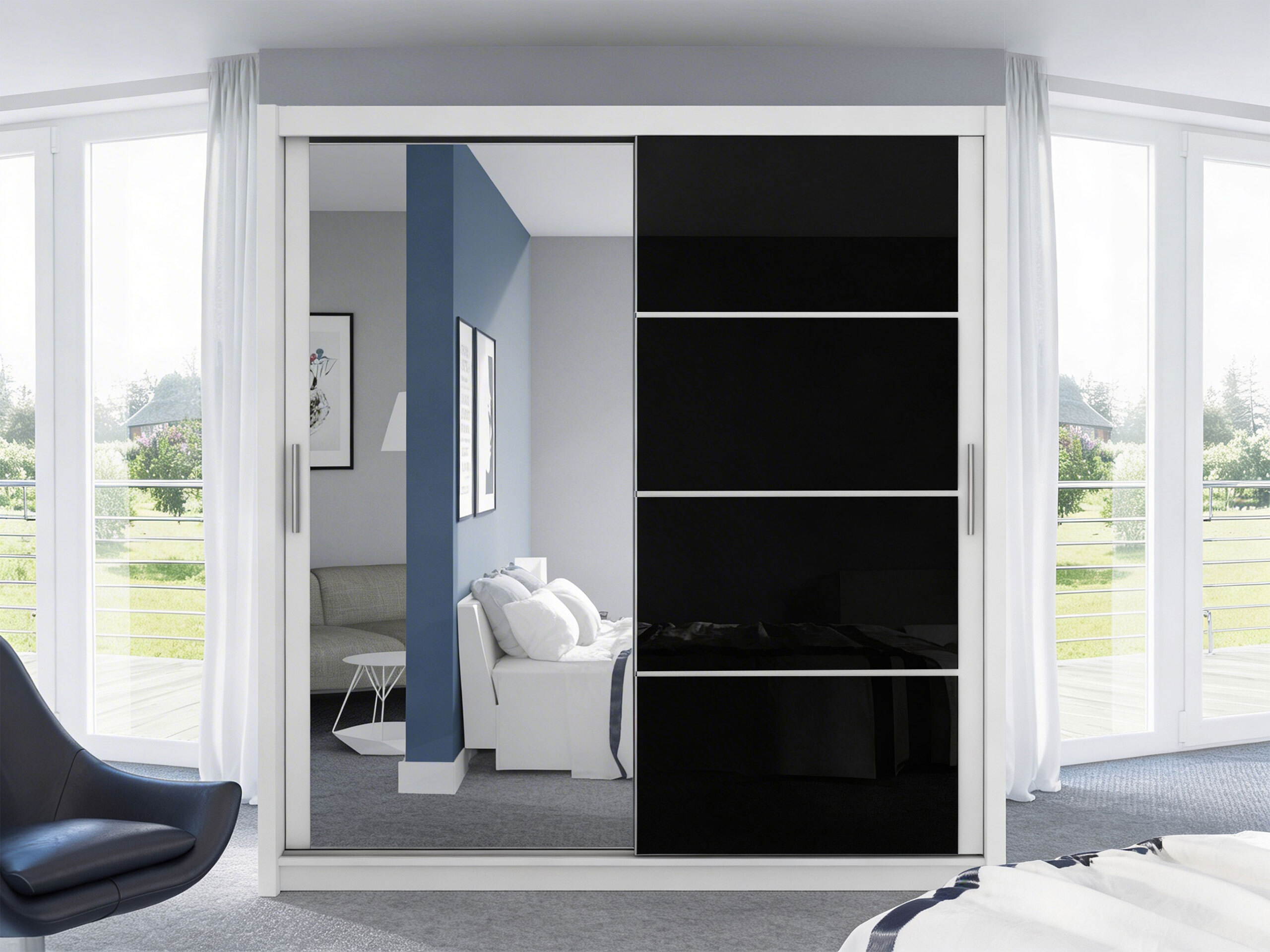Armadio Honolulu 111 (Bianco + Nero lucido)
