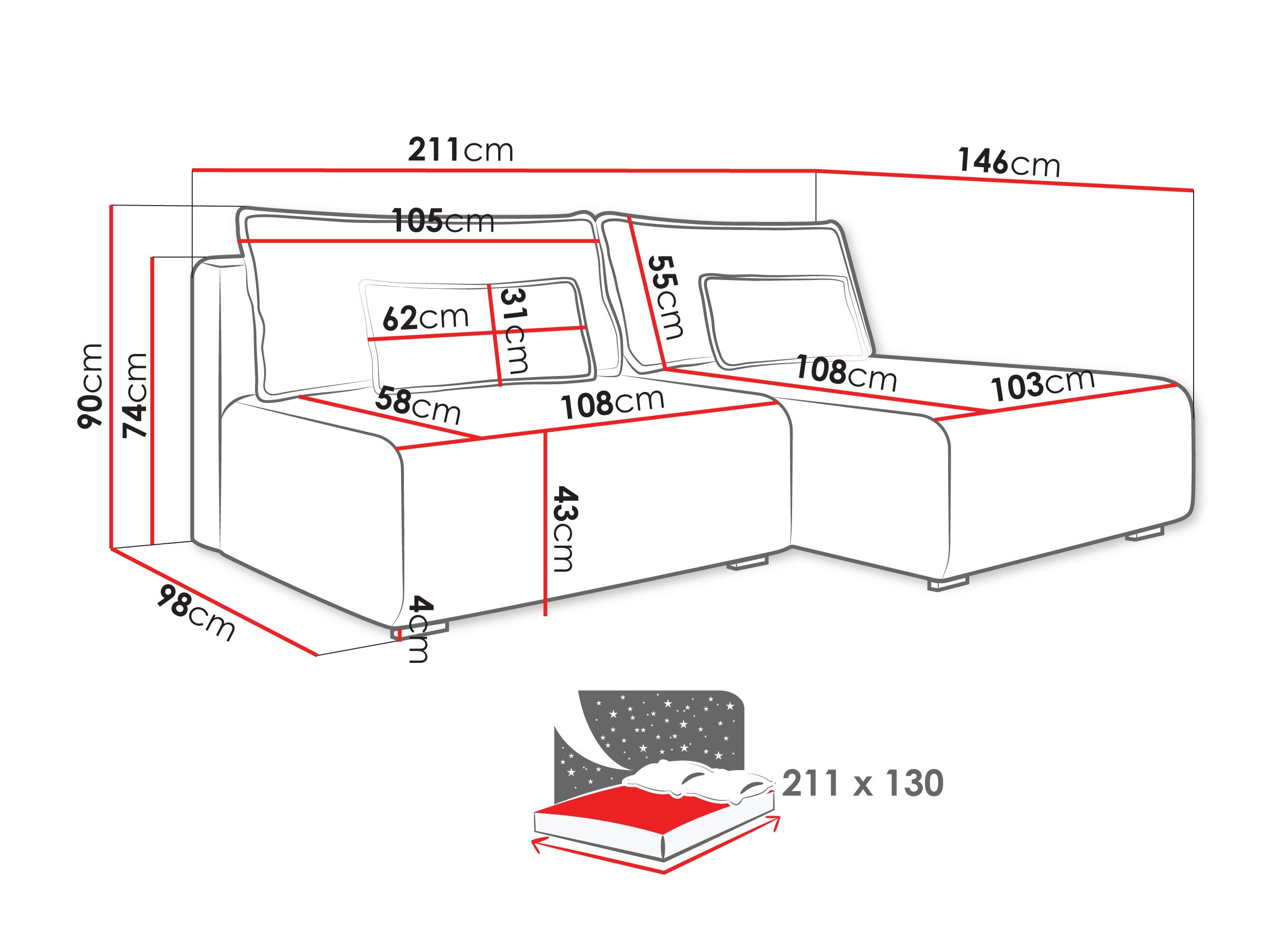 Divano angolare TrendyNest Fenestal (Tilia 11)