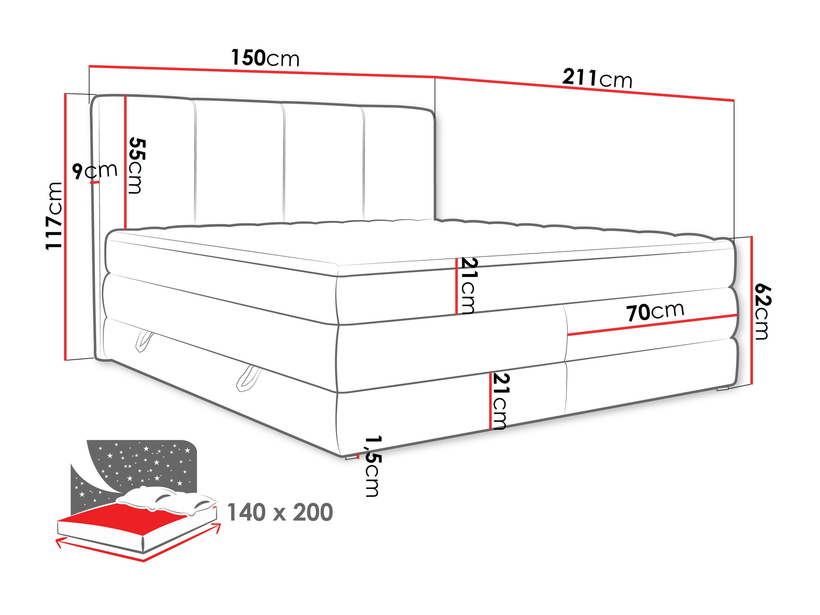 Letto continentale ComfiDream Caelion (Onega 03)