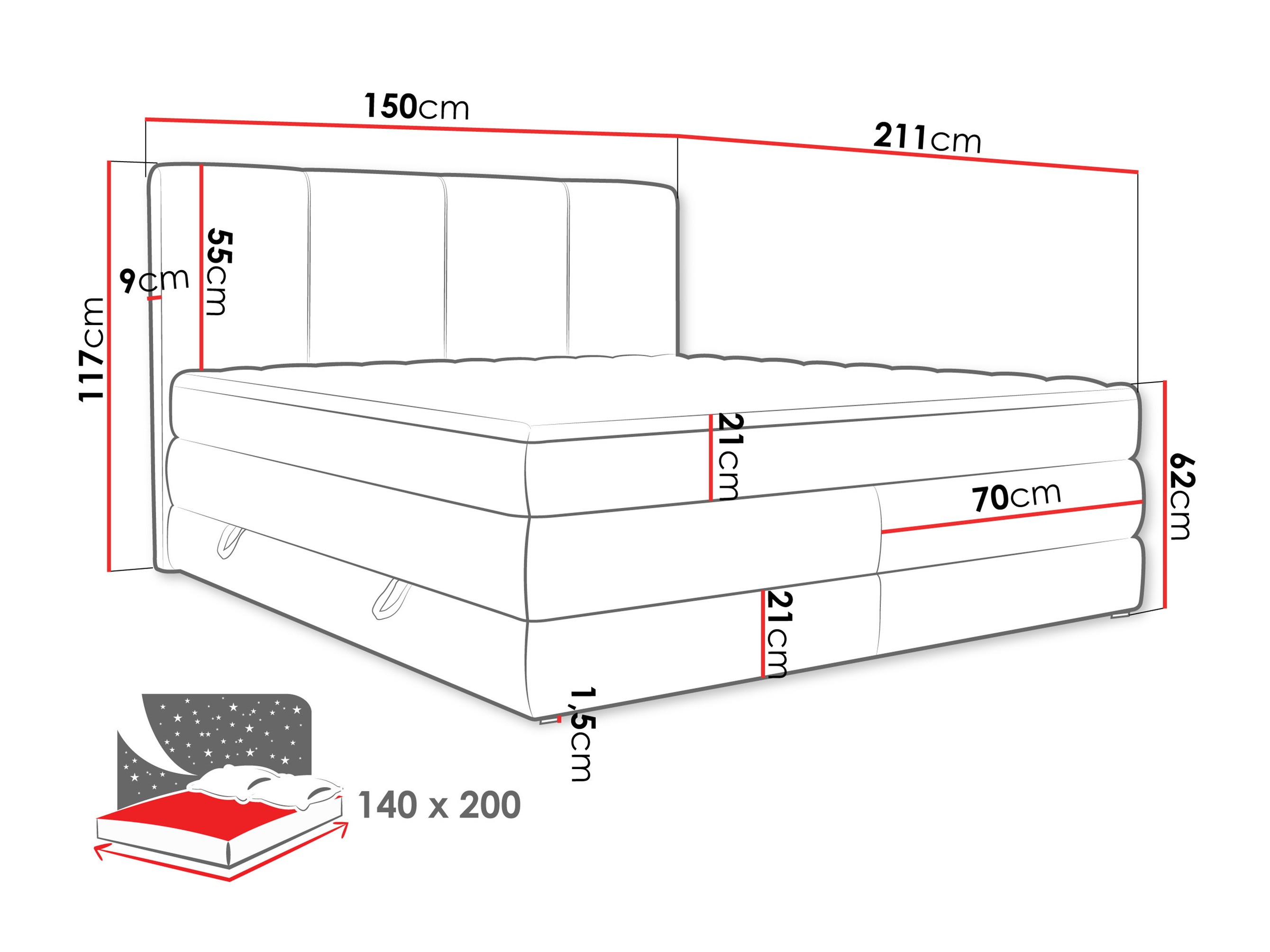 Letto continentale ComfiDream Caelion (Onega 07)
