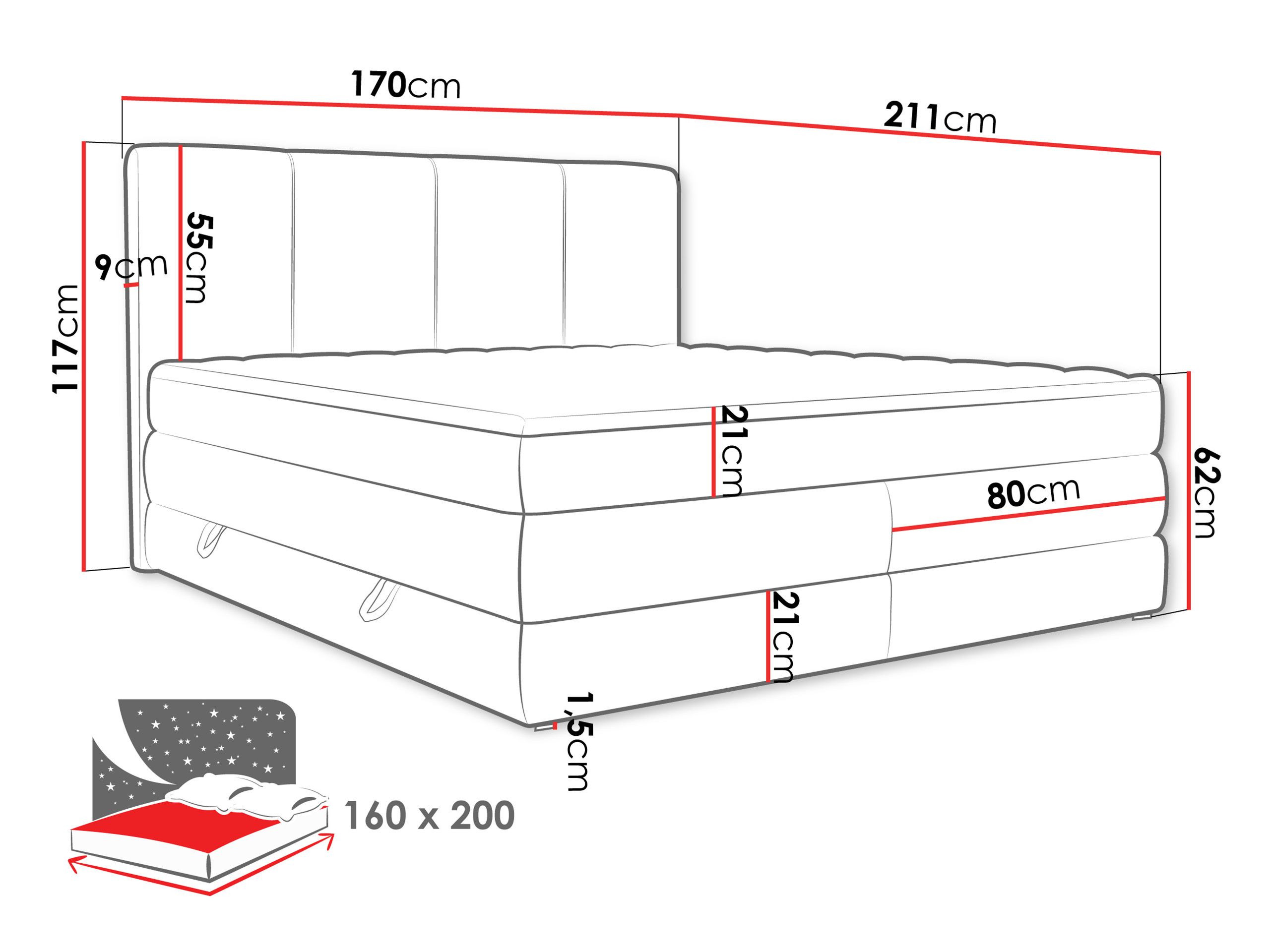 Letto continentale ComfiDream Caelion (Onega 07)