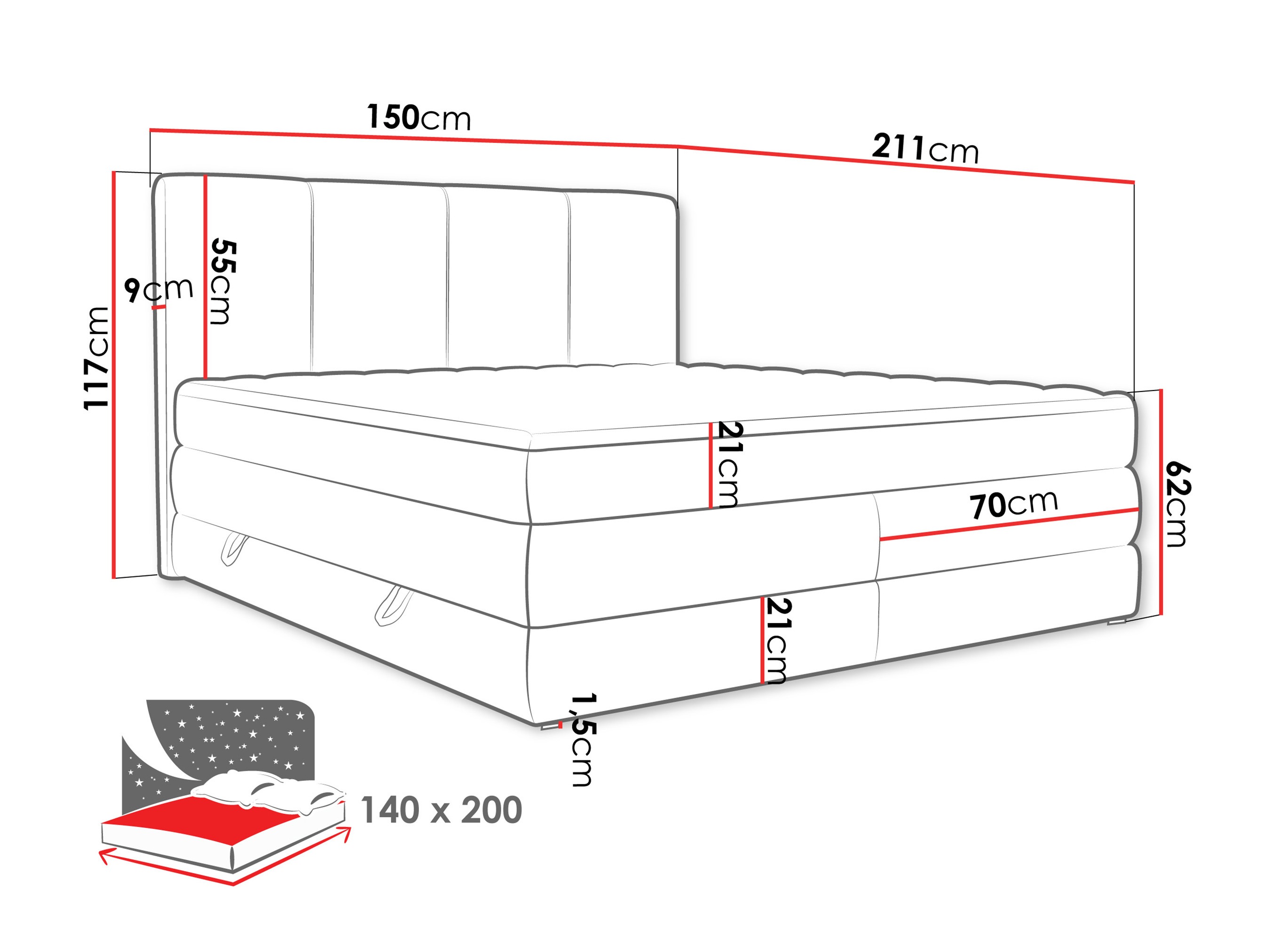 Letto continentale ComfiDream Caelion (Onega 11)