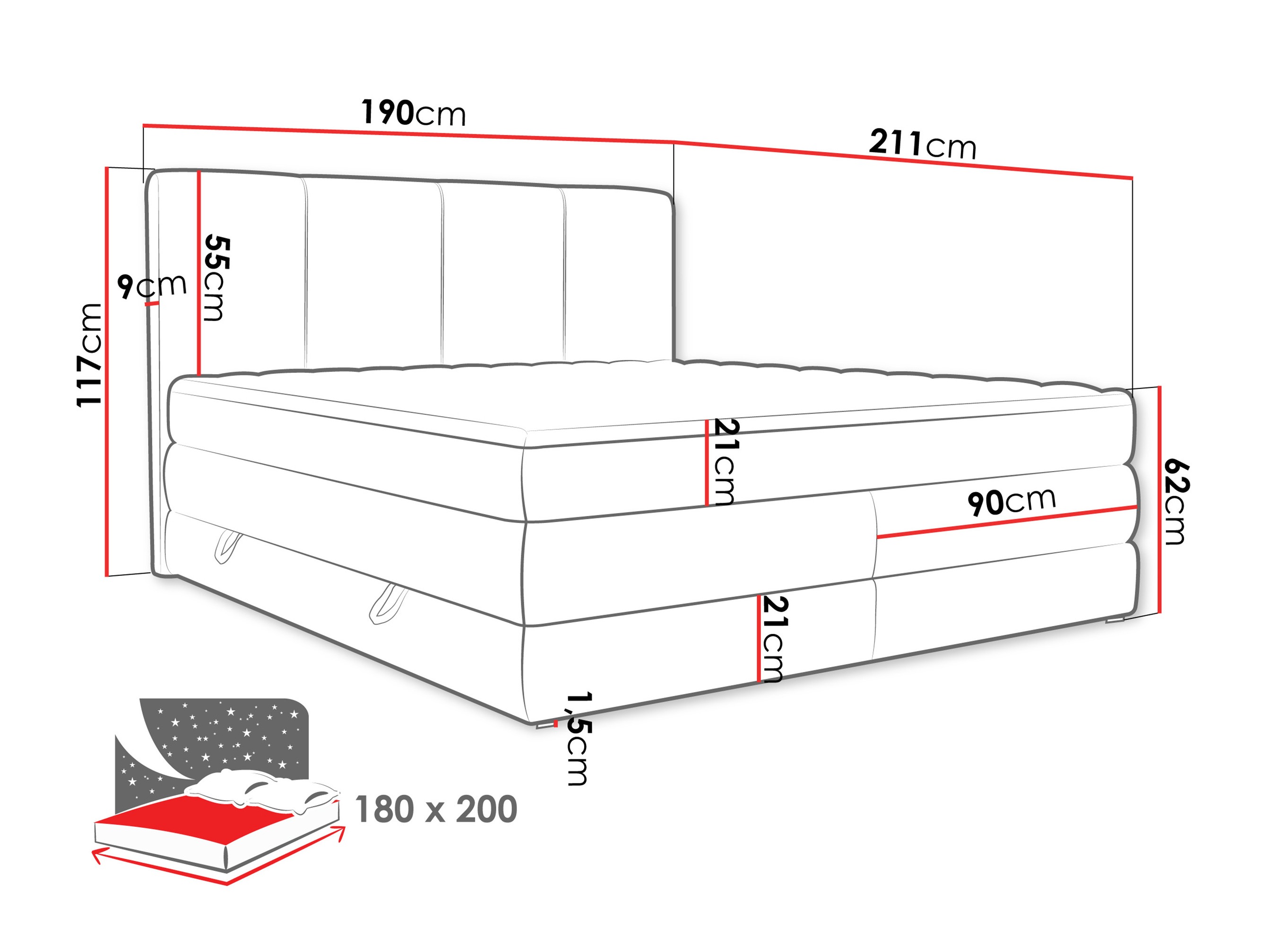 Letto continentale ComfiDream Caelion (Onega 11)