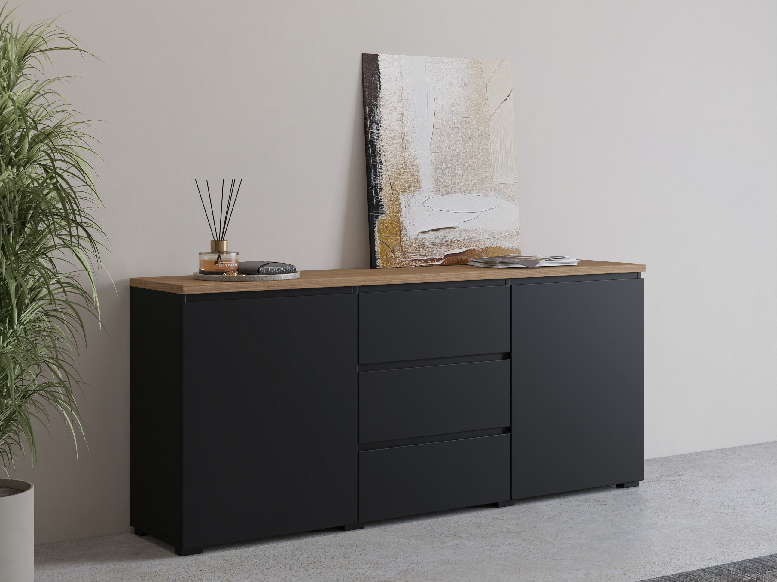 Cassettiera Baletu 106 (Nero + Quercia)