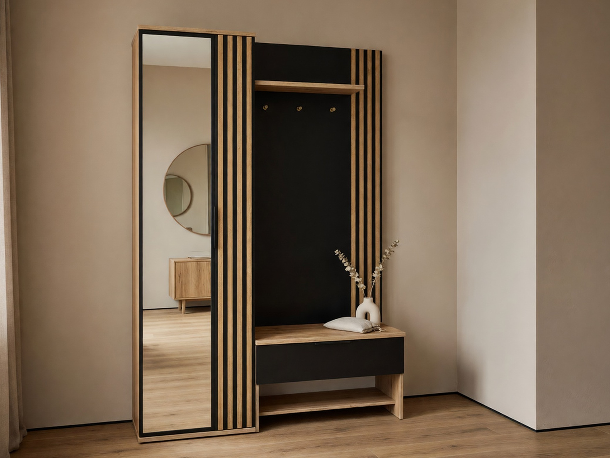 Set arredo da corridoio Honolulu 161 (Nero + Quercia di Wotan)