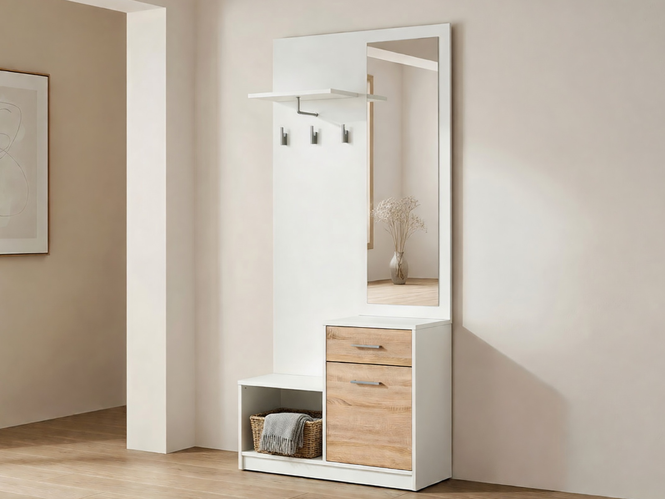 Set arredo da corridoio Novsore 121 (Bianco + Sonoma quercia)