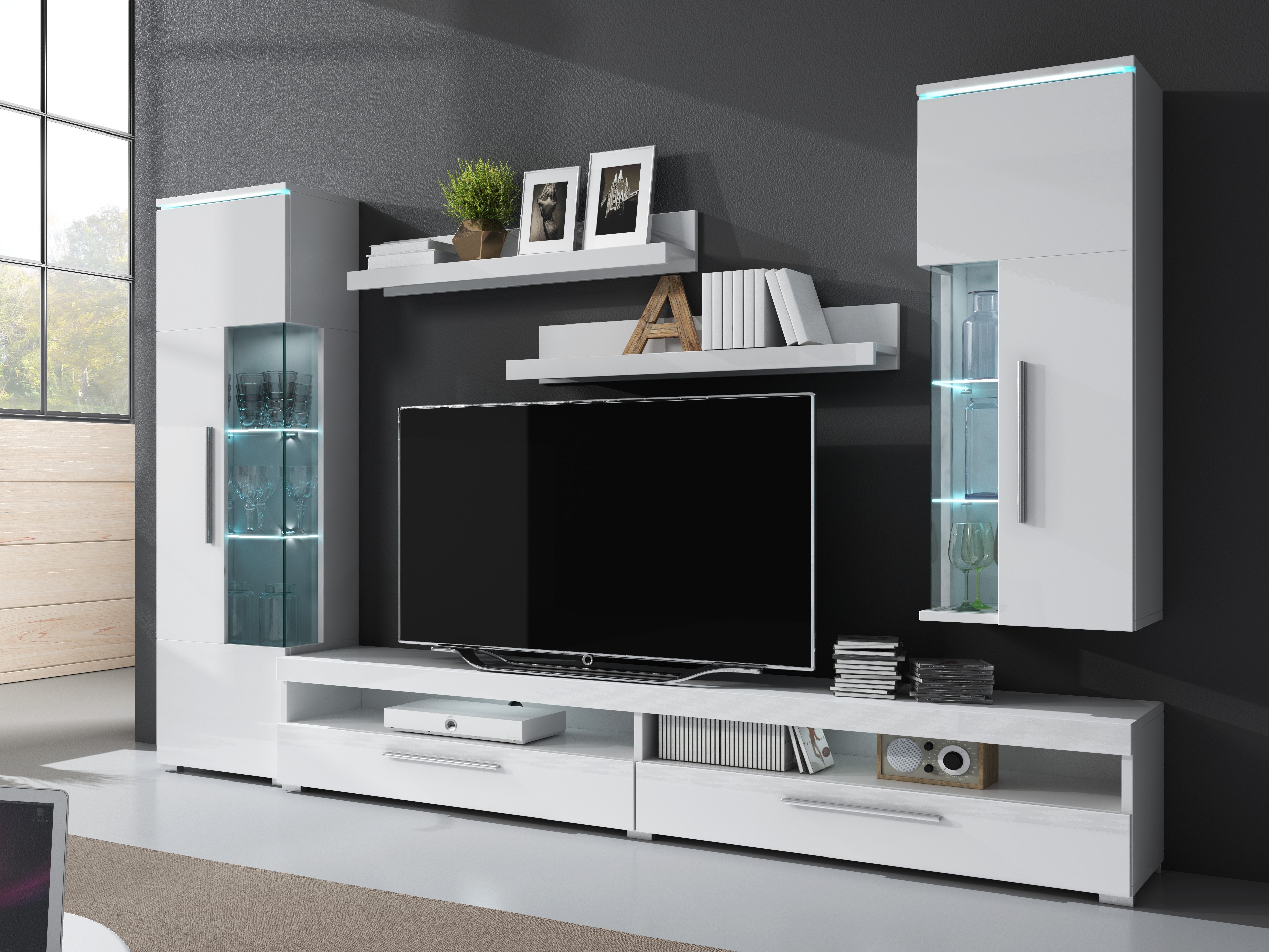 Mobile porta TV Torvire 111 (Bianco + Bianco lucido)