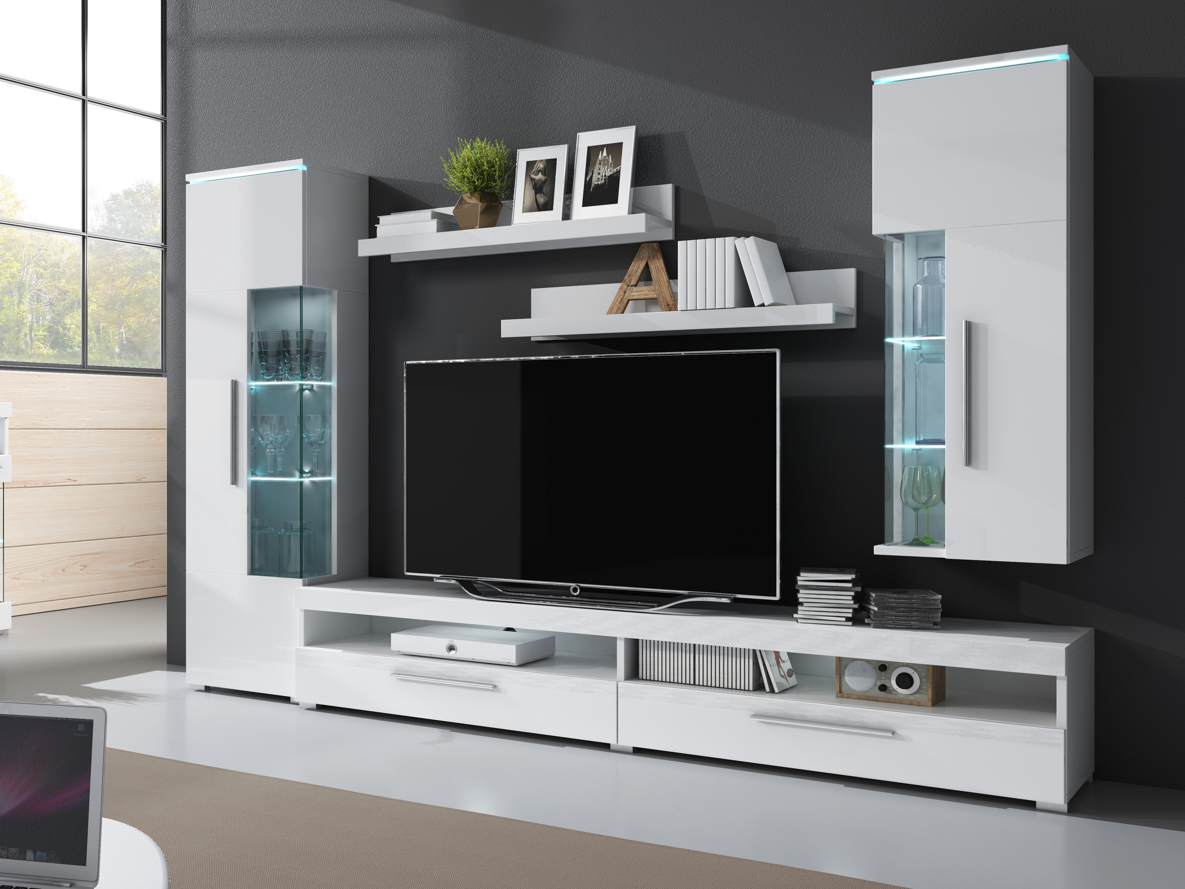 Set di mensole sospese Torvire 105 (Bianco + Bianco lucido)
