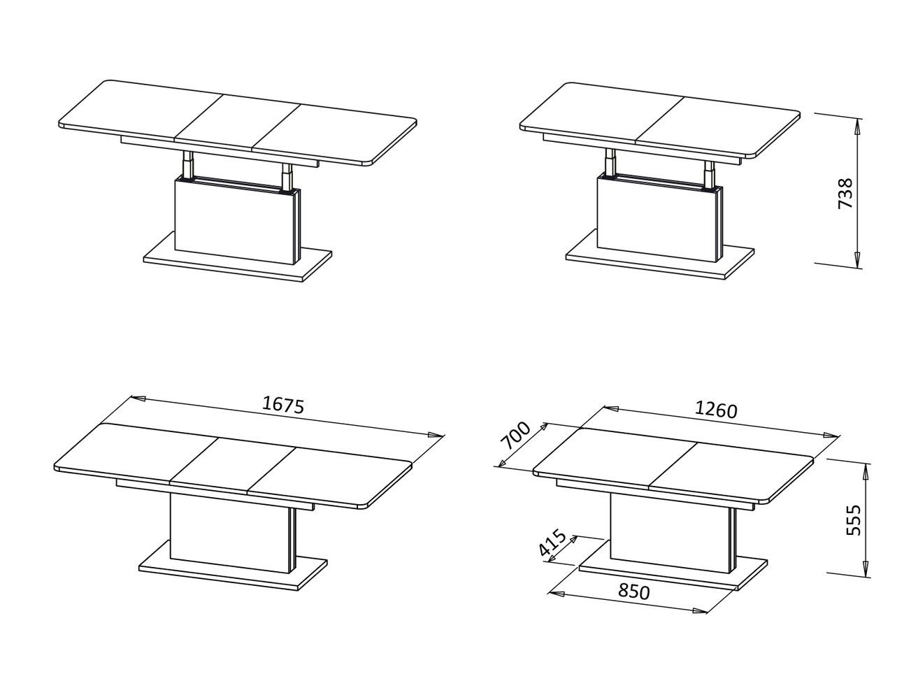 Tavolino trasformabile Houston 1253 (Quercia di Wotan + Nero)