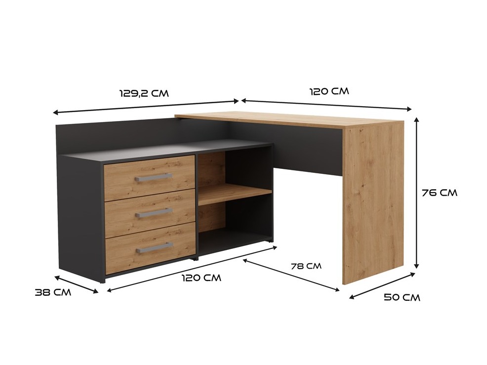 Scrivanie angolare Mandeville 131 (Antracite + Rovere Artisan)