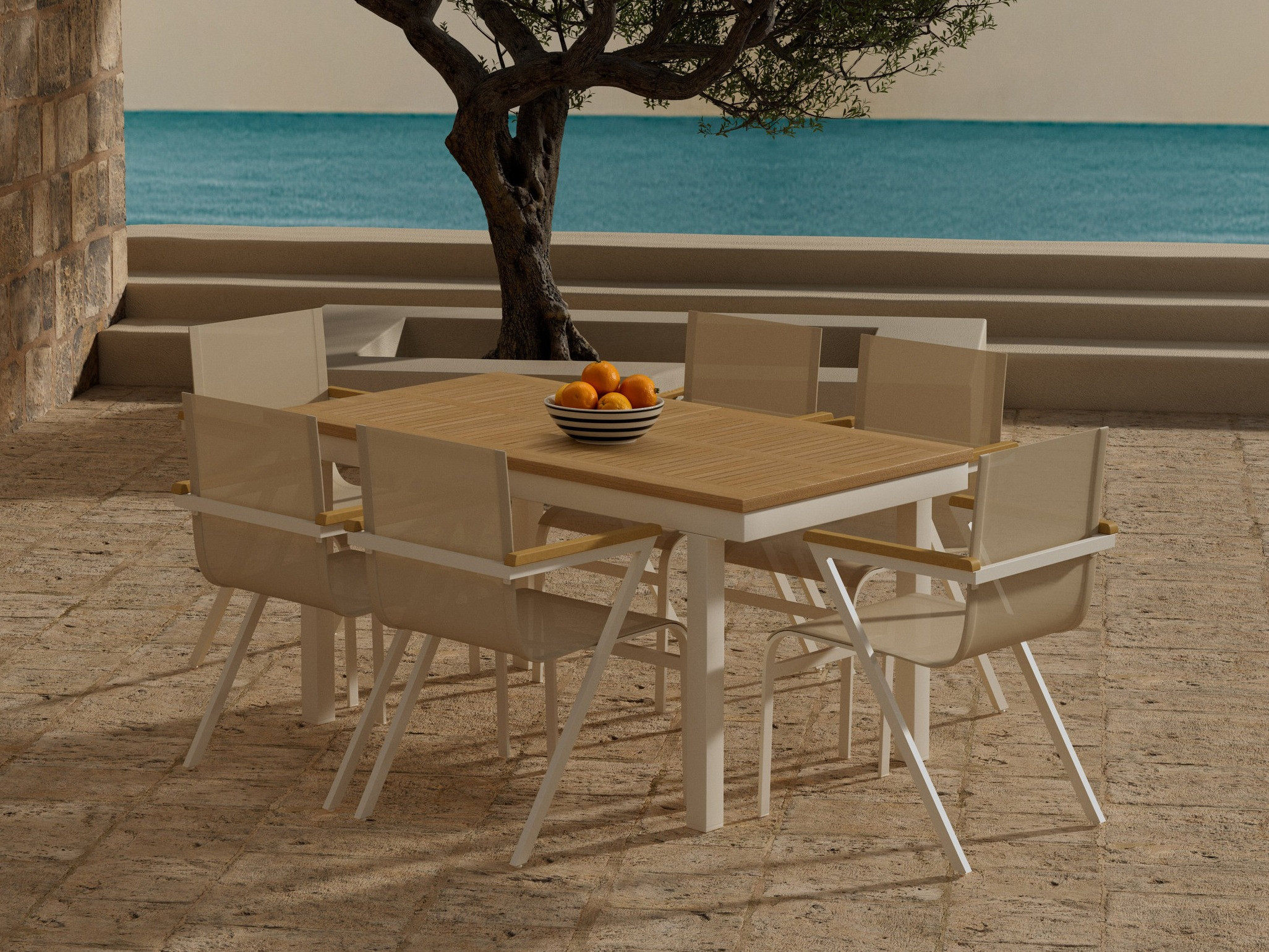 Tavolo e sedie set Dallas 5203 (Teak + Beige)