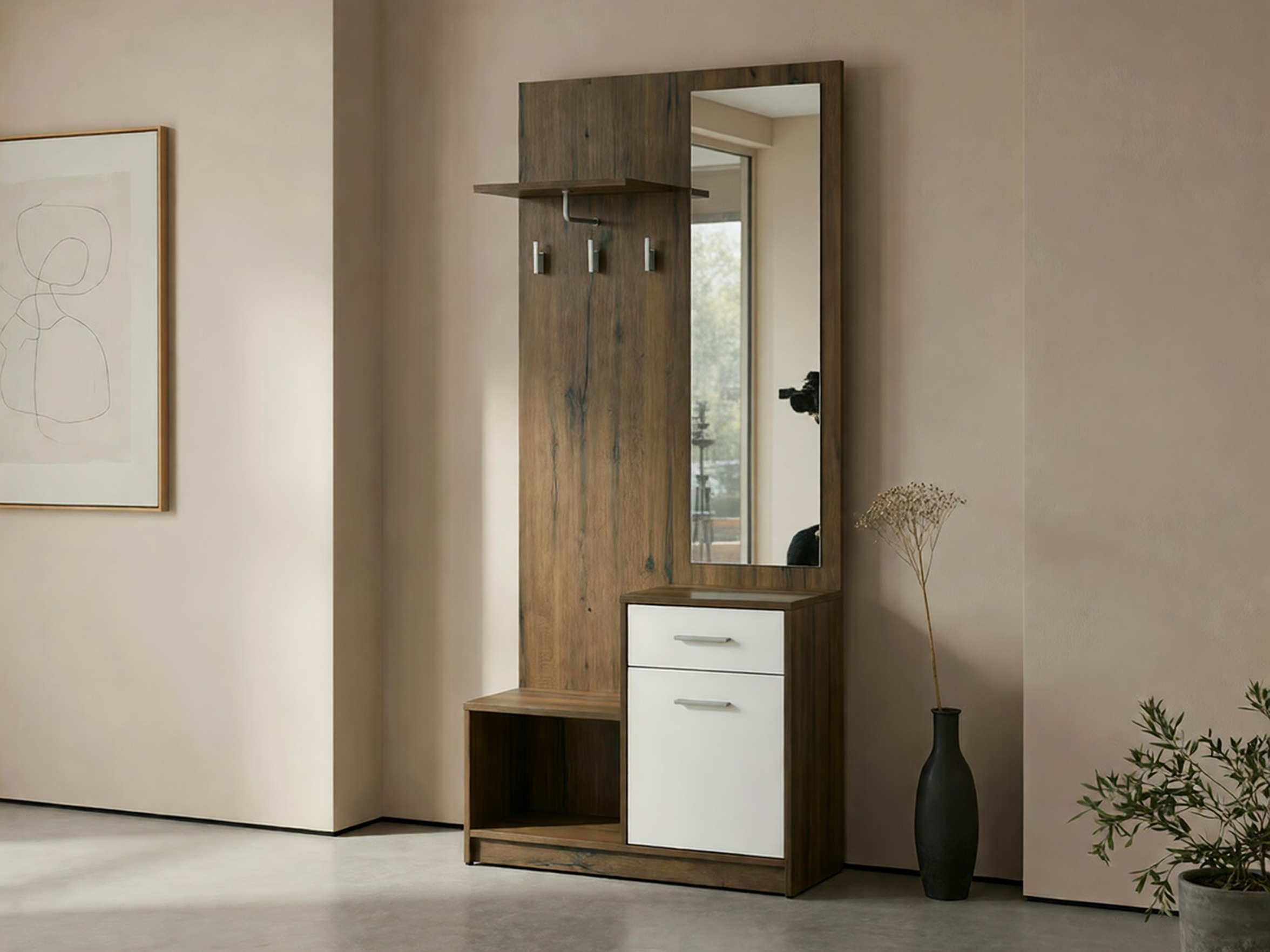 Set arredo da corridoio Novsore 121 (Rovere moro + Bianco)